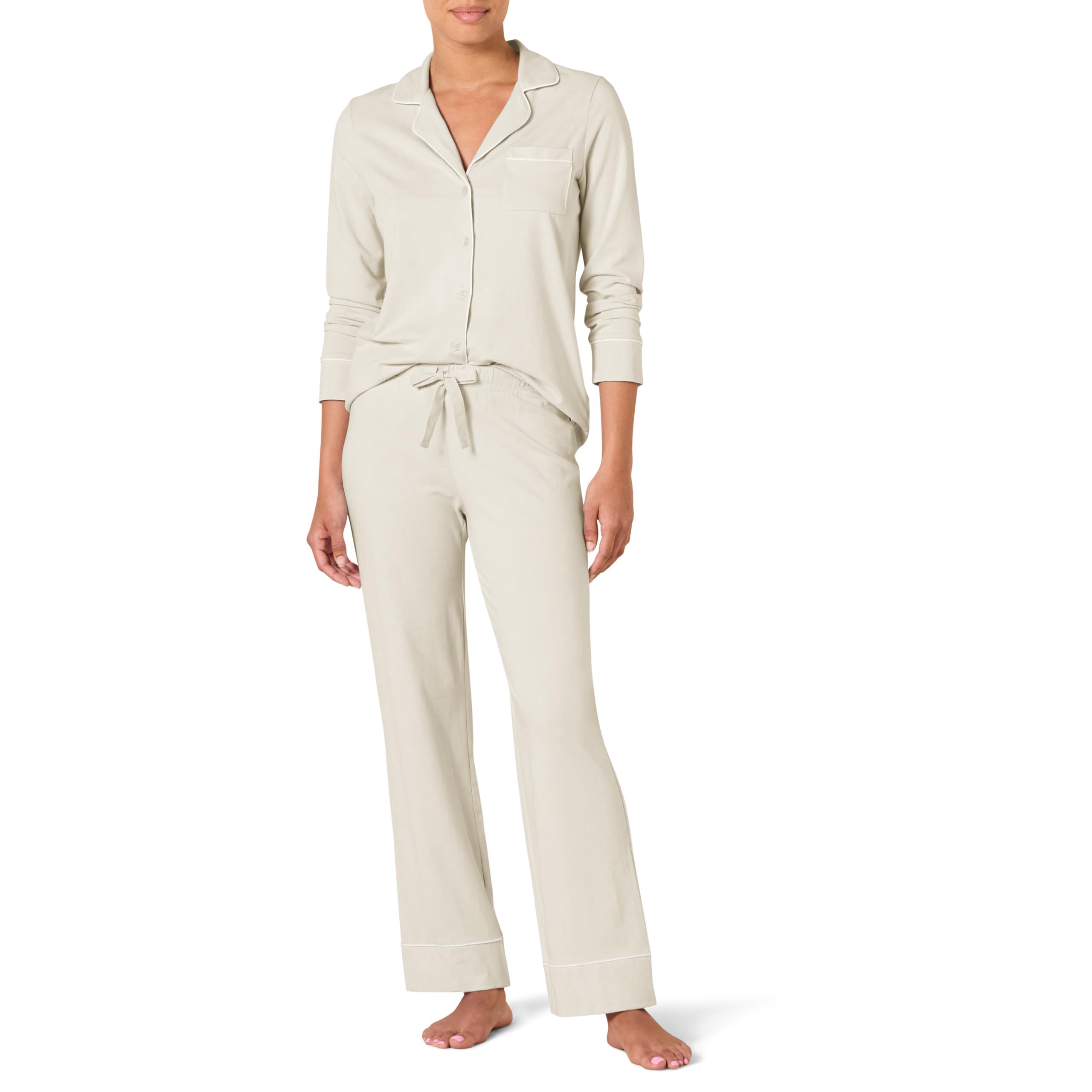 Amazon Essentials Women's Long Sleeve Cotton Modal Pajama Set, Loungewear with Full-Length Bottom