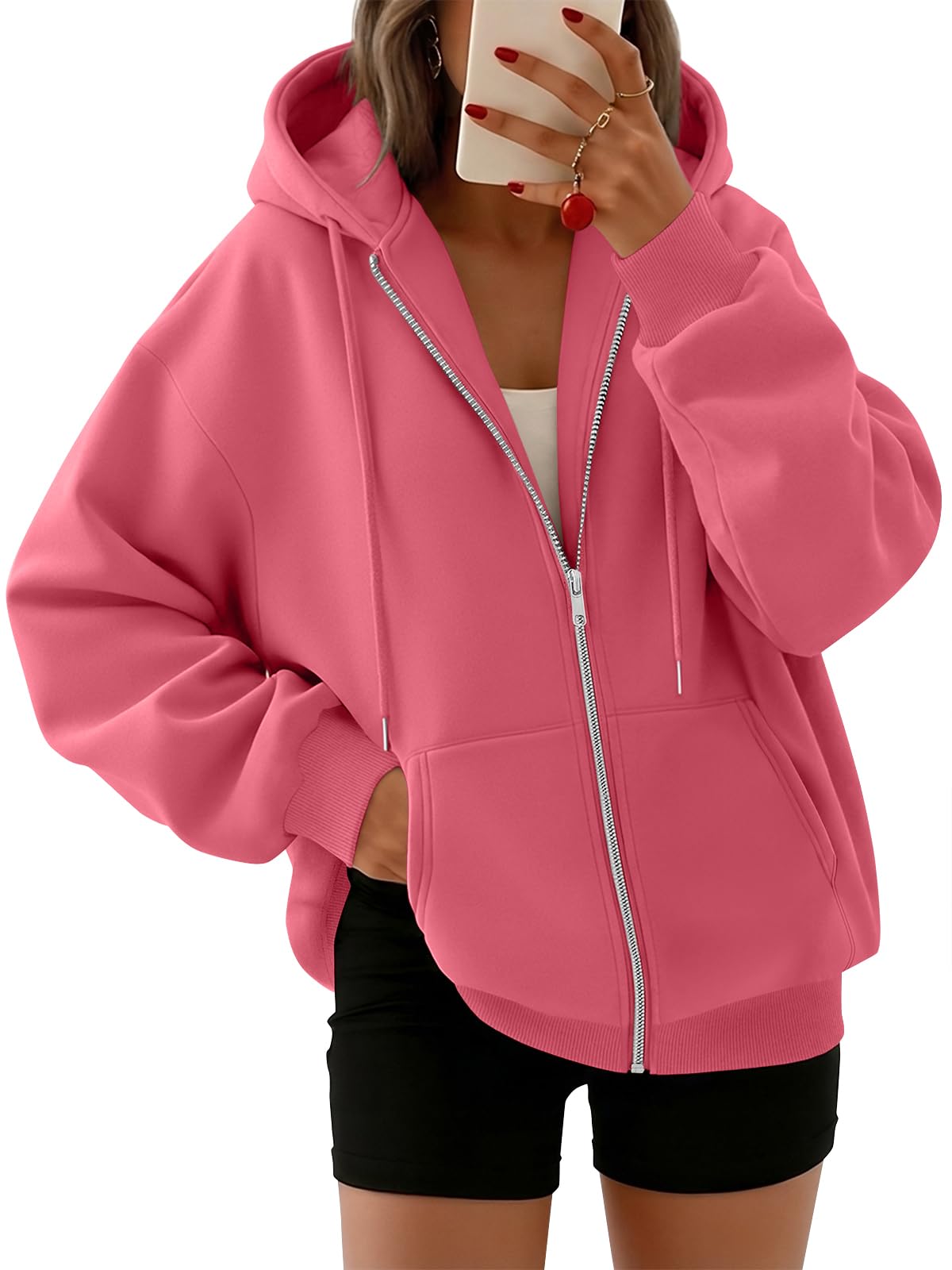 Trendy Queen Womens Zip Up Hoodies 2026 Oversized Sweatshirt | Spring Fall Layering Jacket with Pockets, Casual Track Outfits, Cozy Fleece Winter Clothes