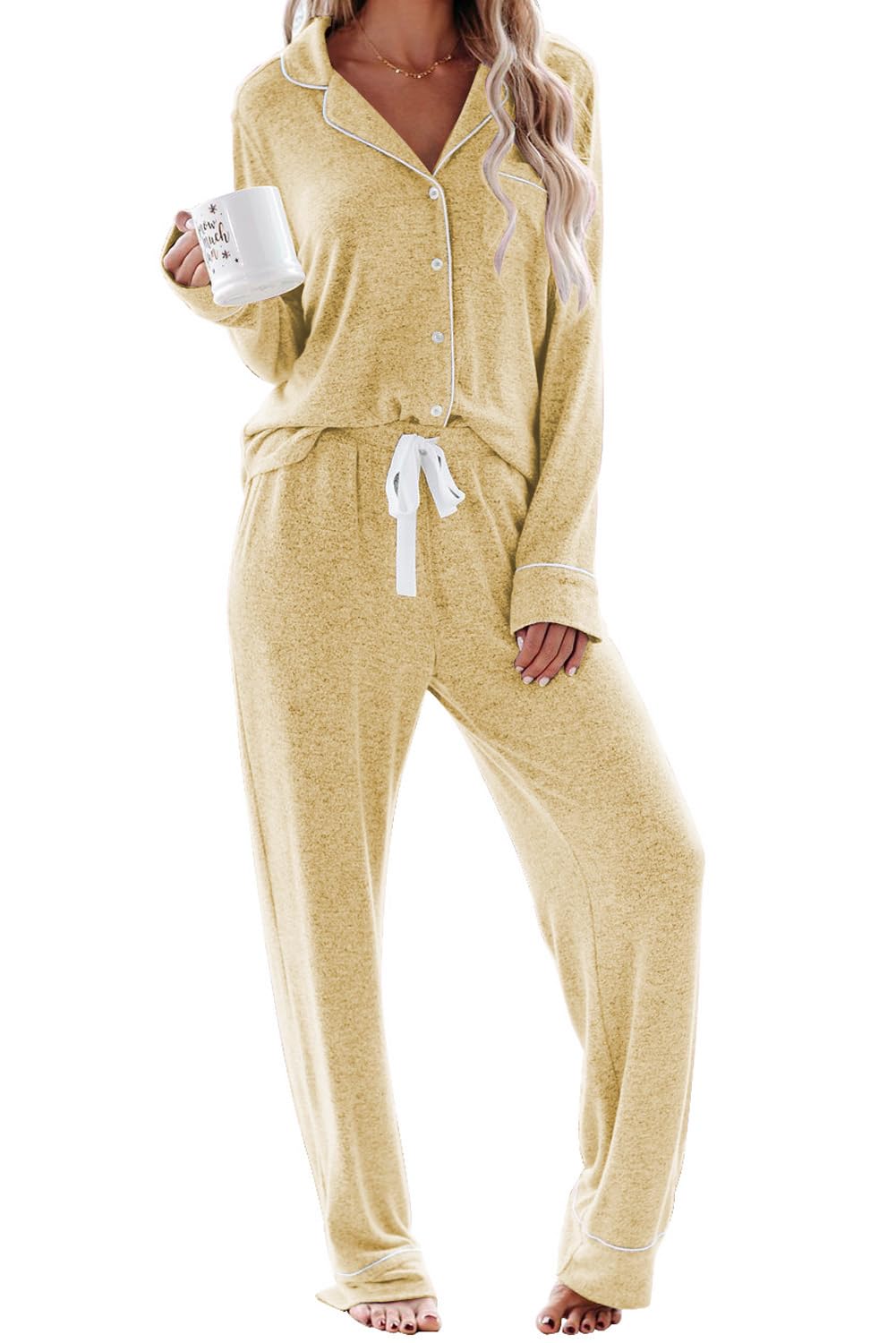 Aamikast Women's Pajama Sets Long Sleeve Button Down Sleepwear Nightwear Soft Pjs Lounge Sets