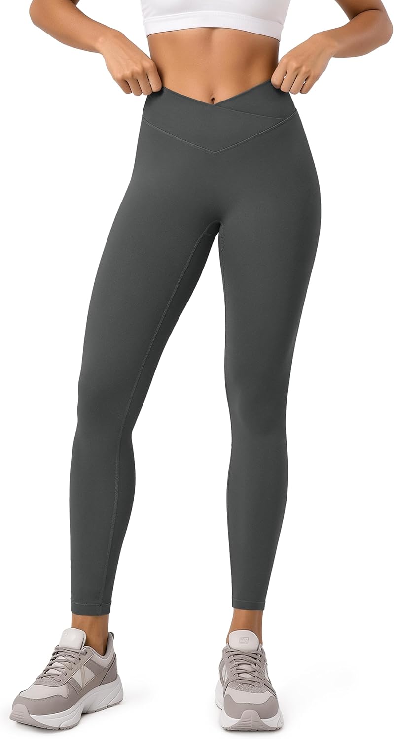 ODODOS Hidden Scrunch Butt Lifting Crossover Leggings for Women - 25" / 27" / 29" No Front Seam High Waist Yoga Pants