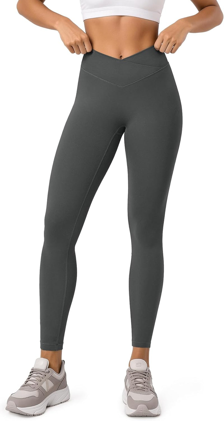 ODODOS Hidden Scrunch Butt Lifting Crossover Leggings for Women - 25" / 27" / 29" No Front Seam High Waist Yoga Pants
