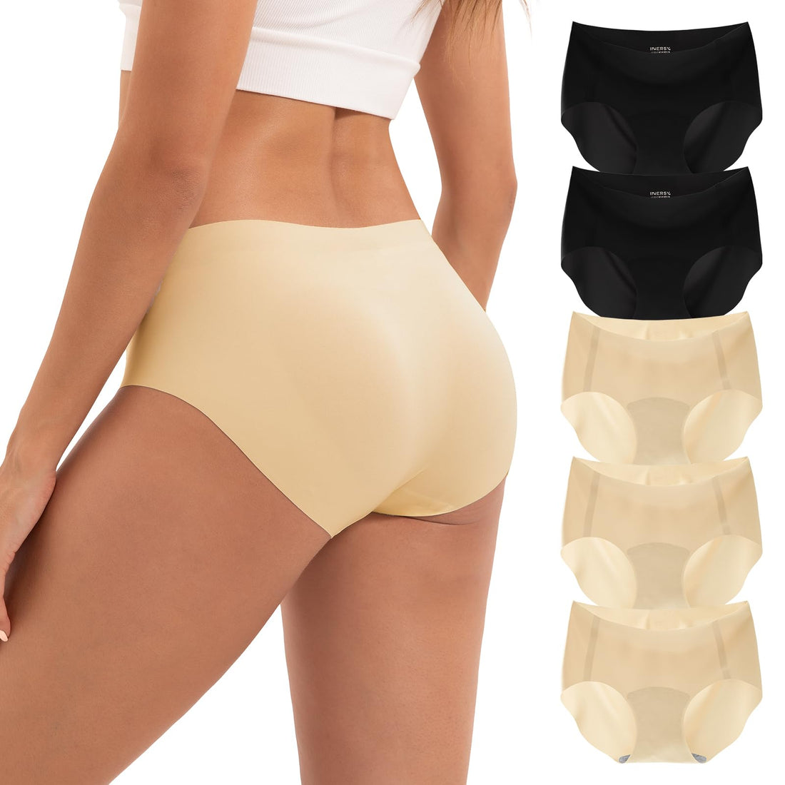 INNERSY Women's Seamless Underwear No Show Hipster Panties 5-Pack