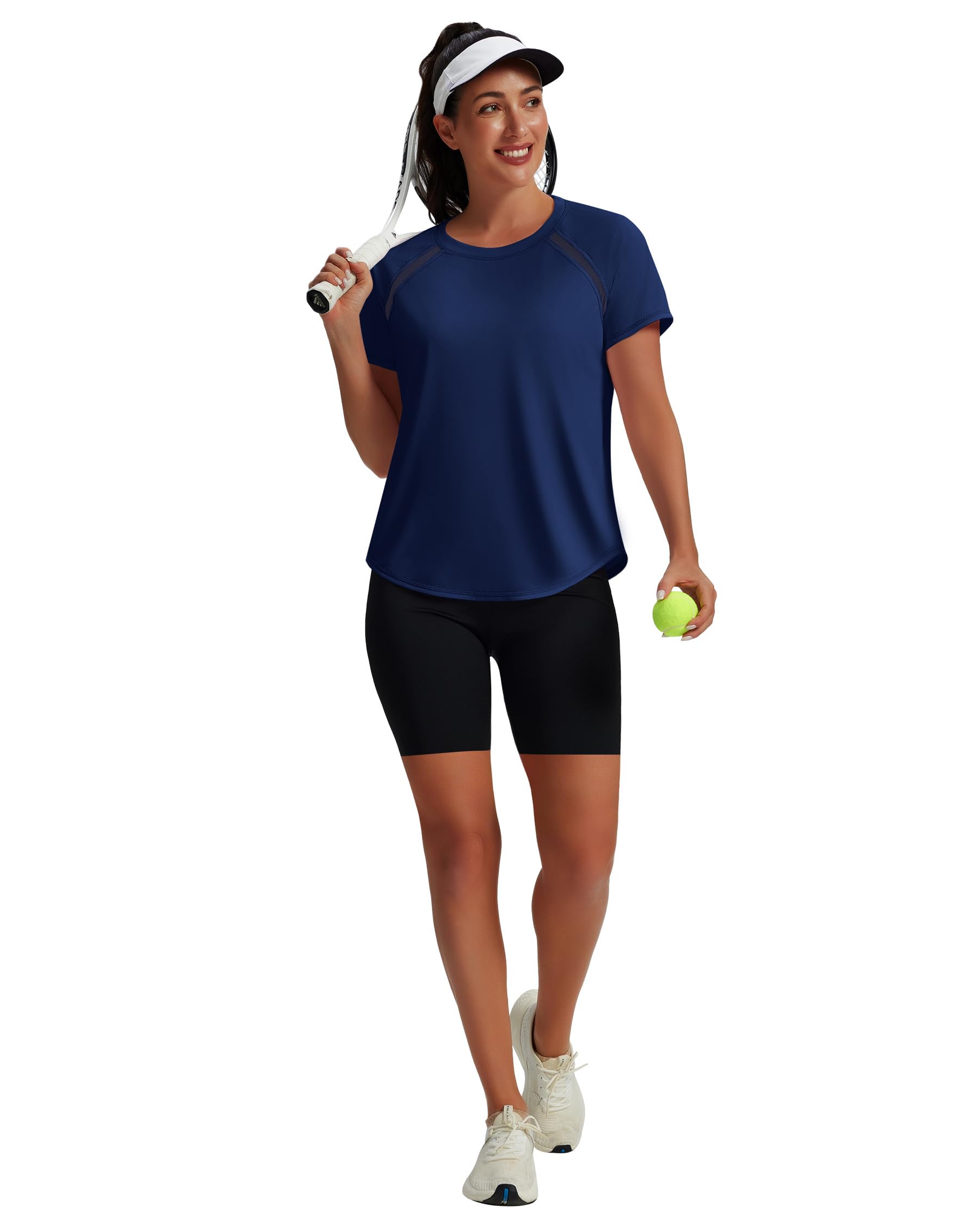 NIASHOT Womens Workout Tops Short Sleeve Yoga Pilates Outfits Athletic Gym Running UV Protection Shirts with Mesh