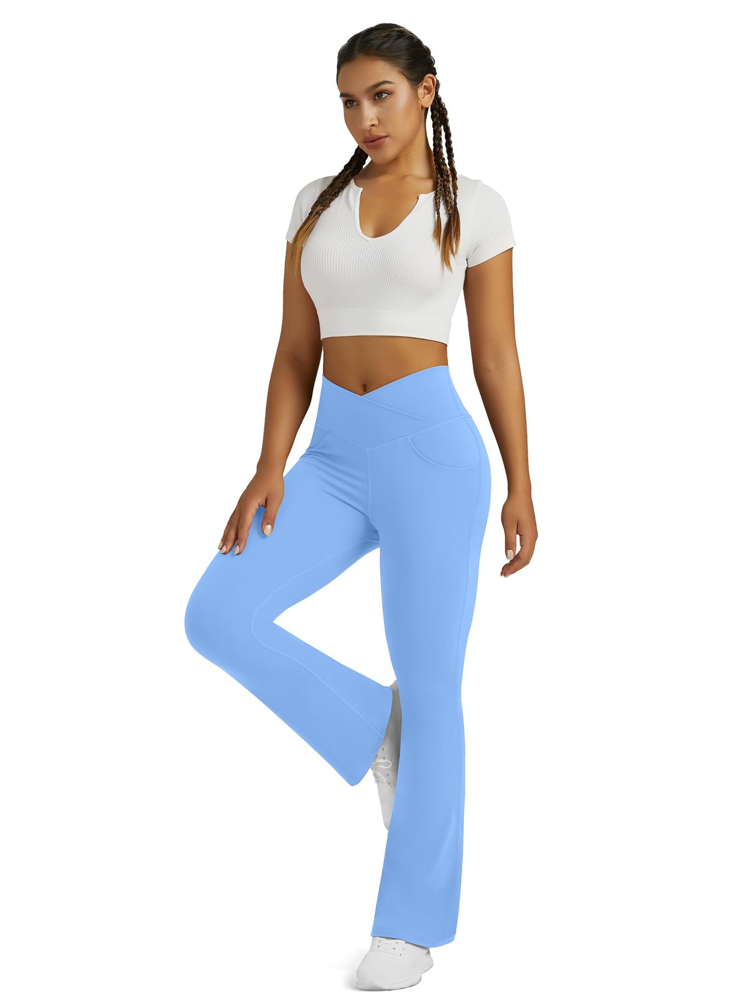 Flare Leggings for Women Yoga Pants with Pockets High Waisted Crossover Flare Leggings Bootcut Casual Yoga Pants