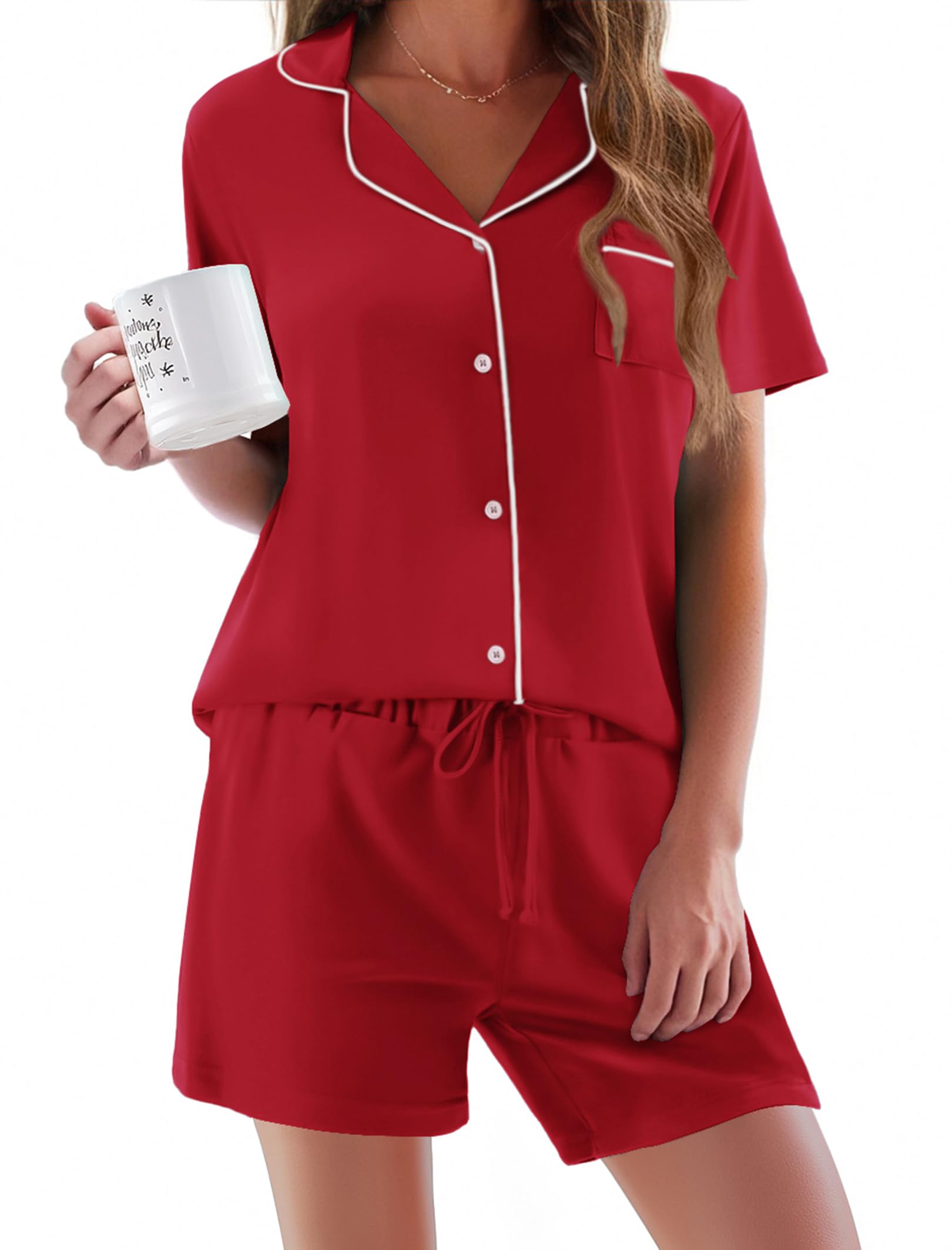 Ekouaer Pajamas Set for Women Short Sleeve Sleepwear Button Down Pj XS-XXXL