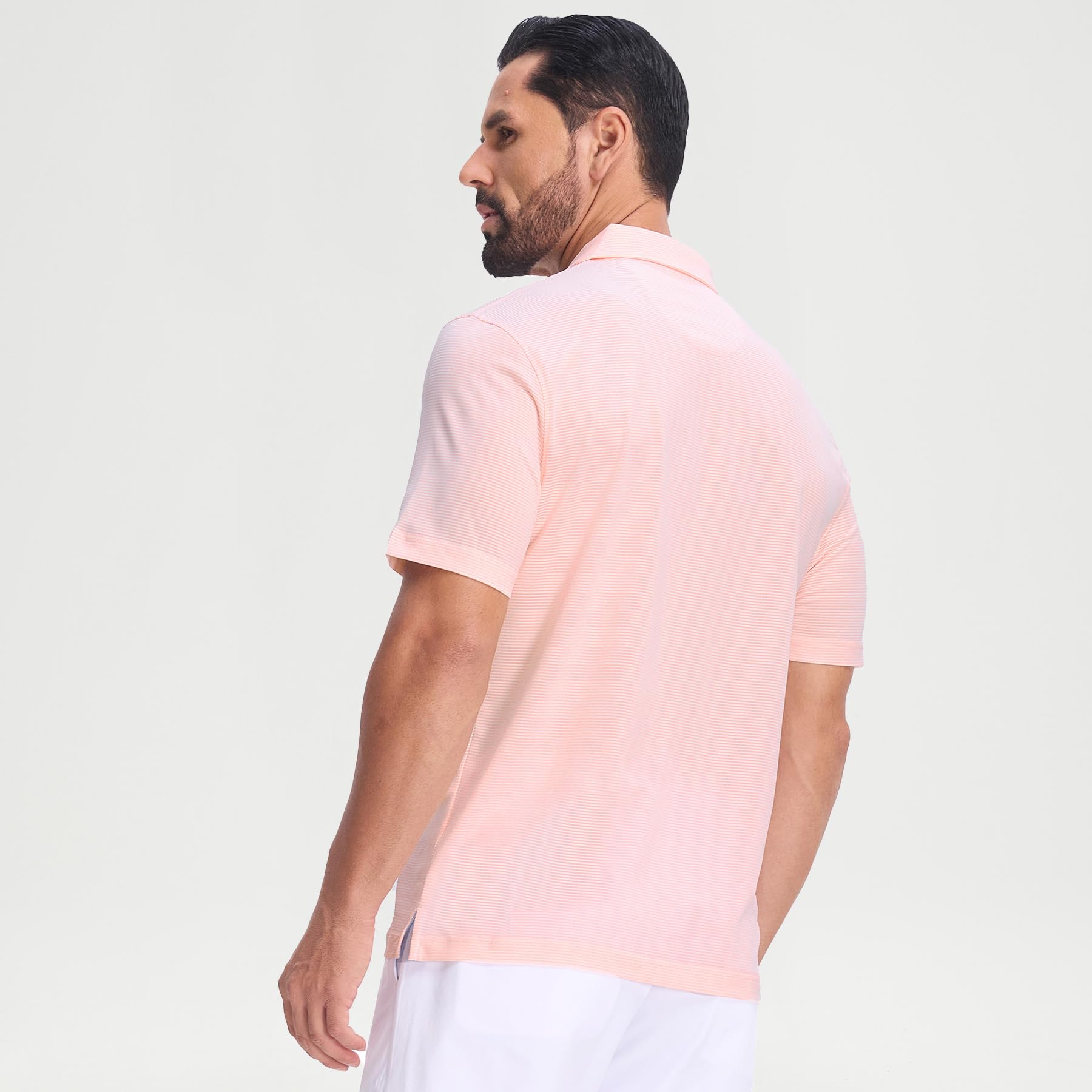 M MAELREG Men's Jacquard Stripe Golf Shirts Quick Dry Performance Short Sleeve Moisture Wicking Polo Shirt for Men