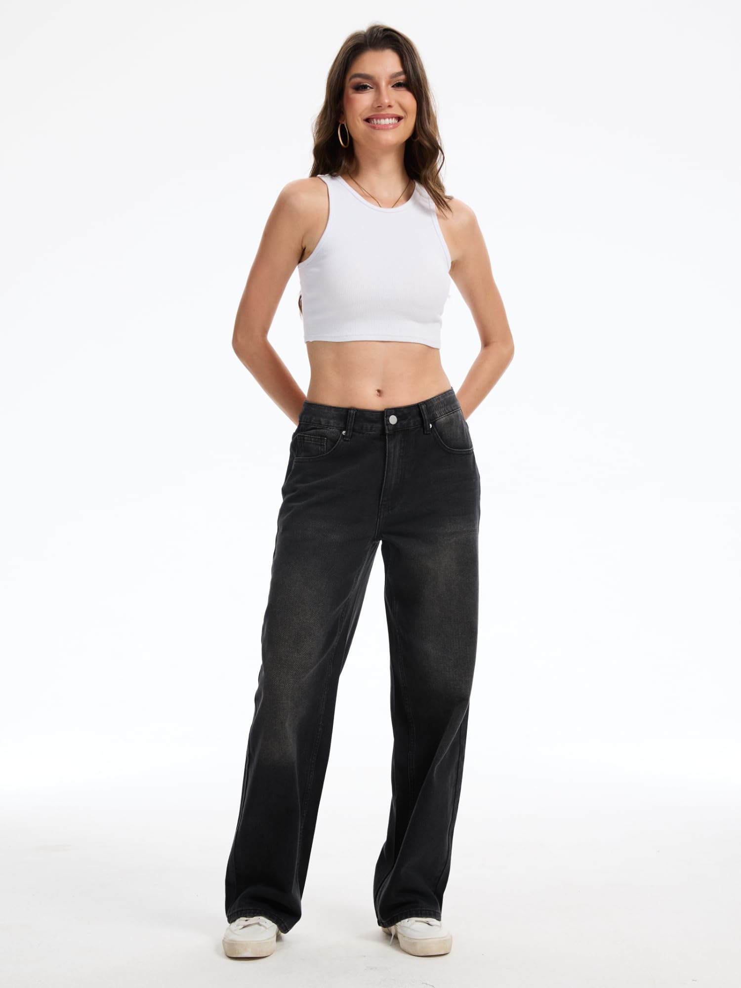 Straight Leg Jeans for Women Mid Waisted Casual Washed Vintage Loose Fit Boyfriend Jeans Denim Pants