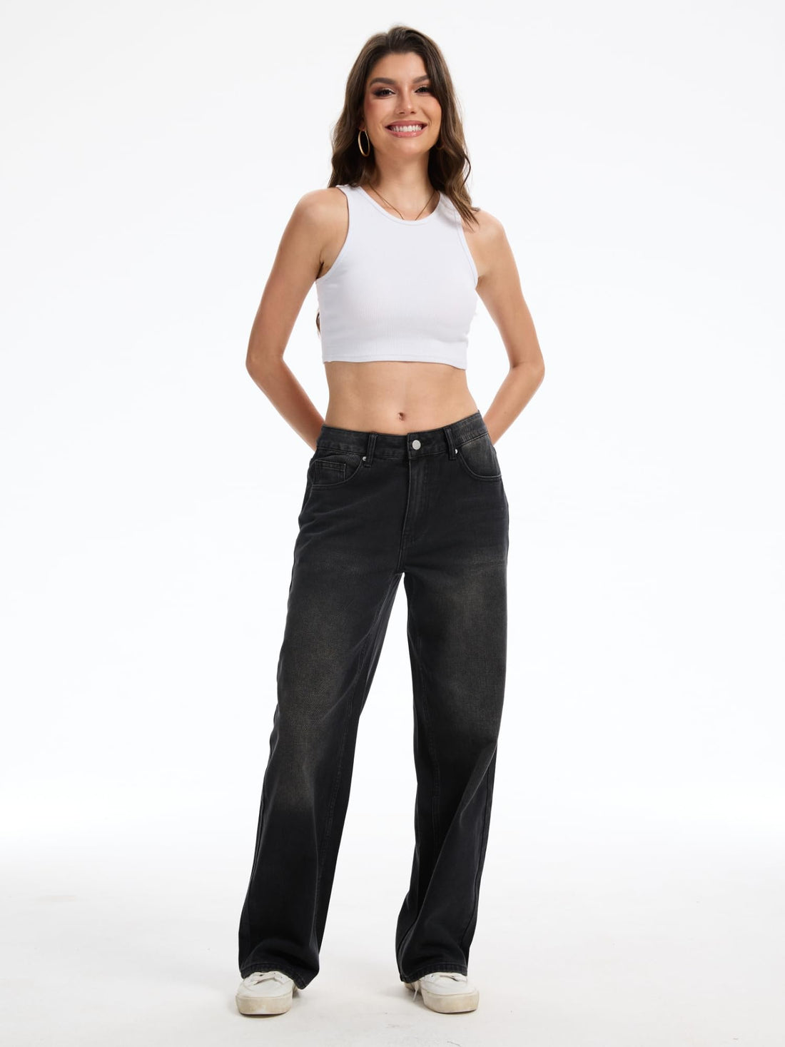Straight Leg Jeans for Women Mid Waisted Casual Washed Vintage Loose Fit Boyfriend Jeans Denim Pants