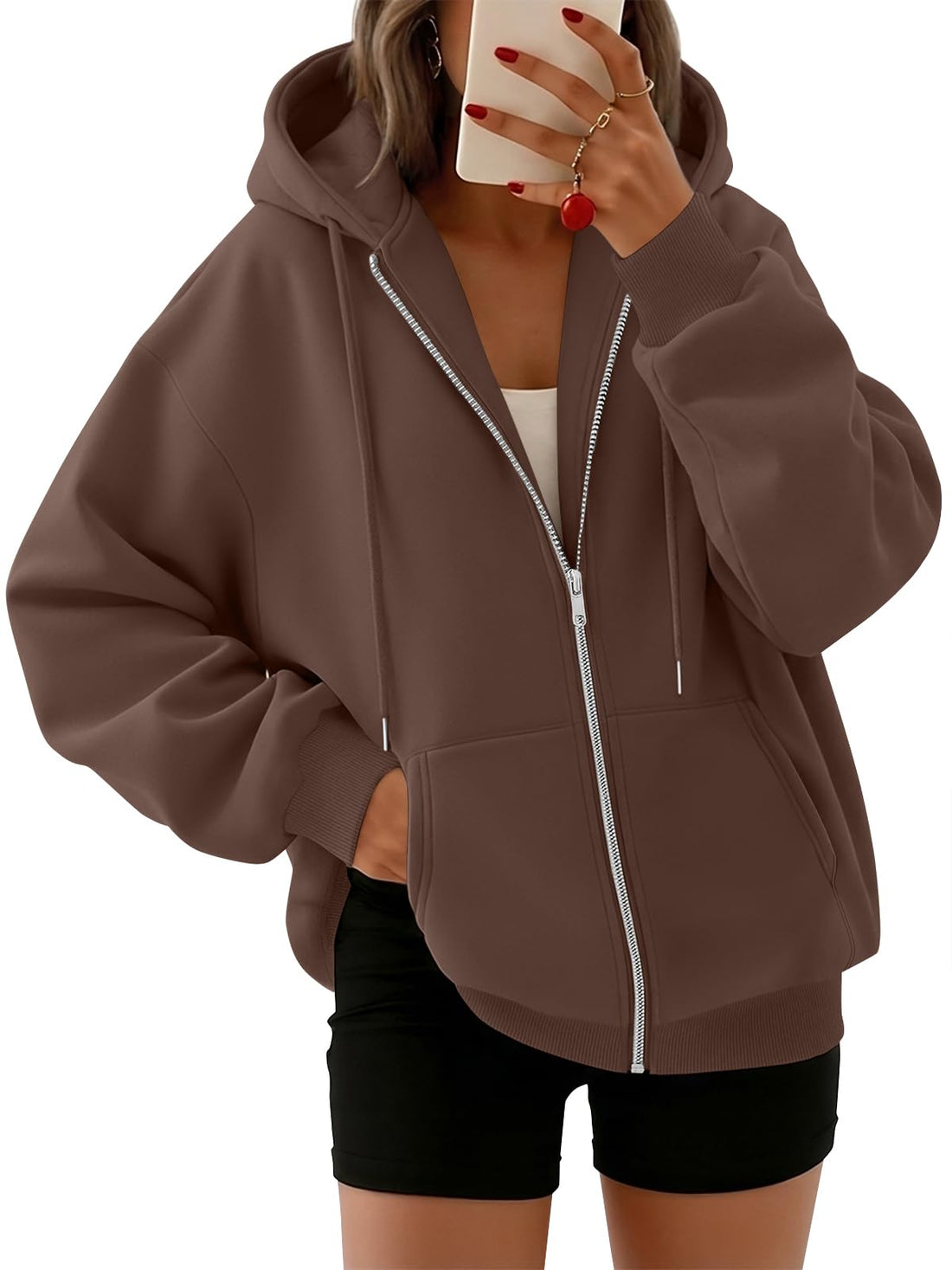 Trendy Queen Womens Zip Up Hoodies 2026 Oversized Sweatshirt | Spring Fall Layering Jacket with Pockets, Casual Track Outfits, Cozy Fleece Winter Clothes