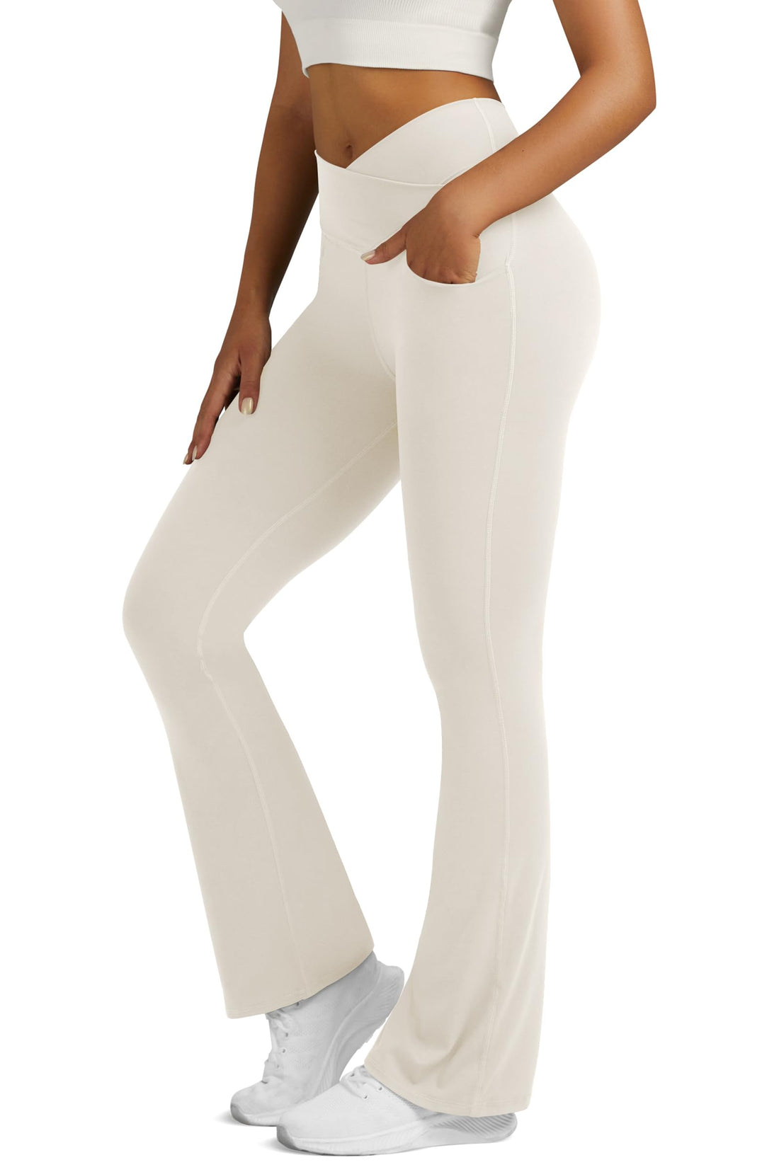 Flare Leggings for Women Yoga Pants with Pockets High Waisted Crossover Flare Leggings Bootcut Casual Yoga Pants