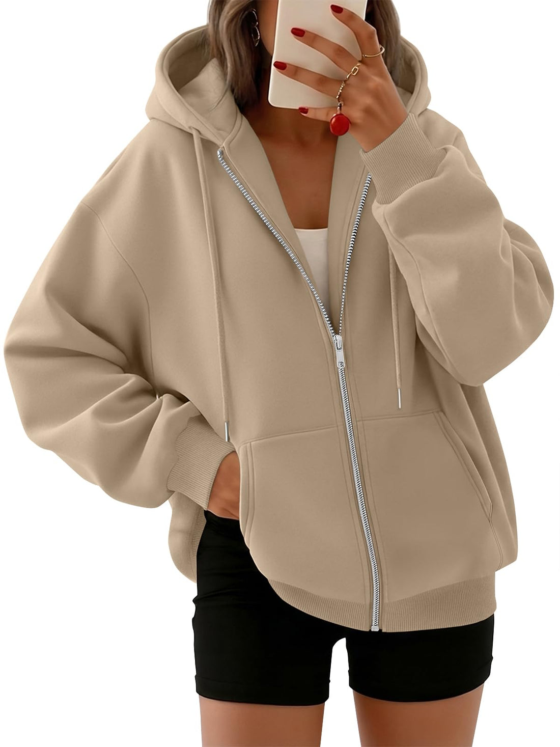 Trendy Queen Womens Zip Up Hoodies 2026 Oversized Sweatshirt | Spring Fall Layering Jacket with Pockets, Casual Track Outfits, Cozy Fleece Winter Clothes