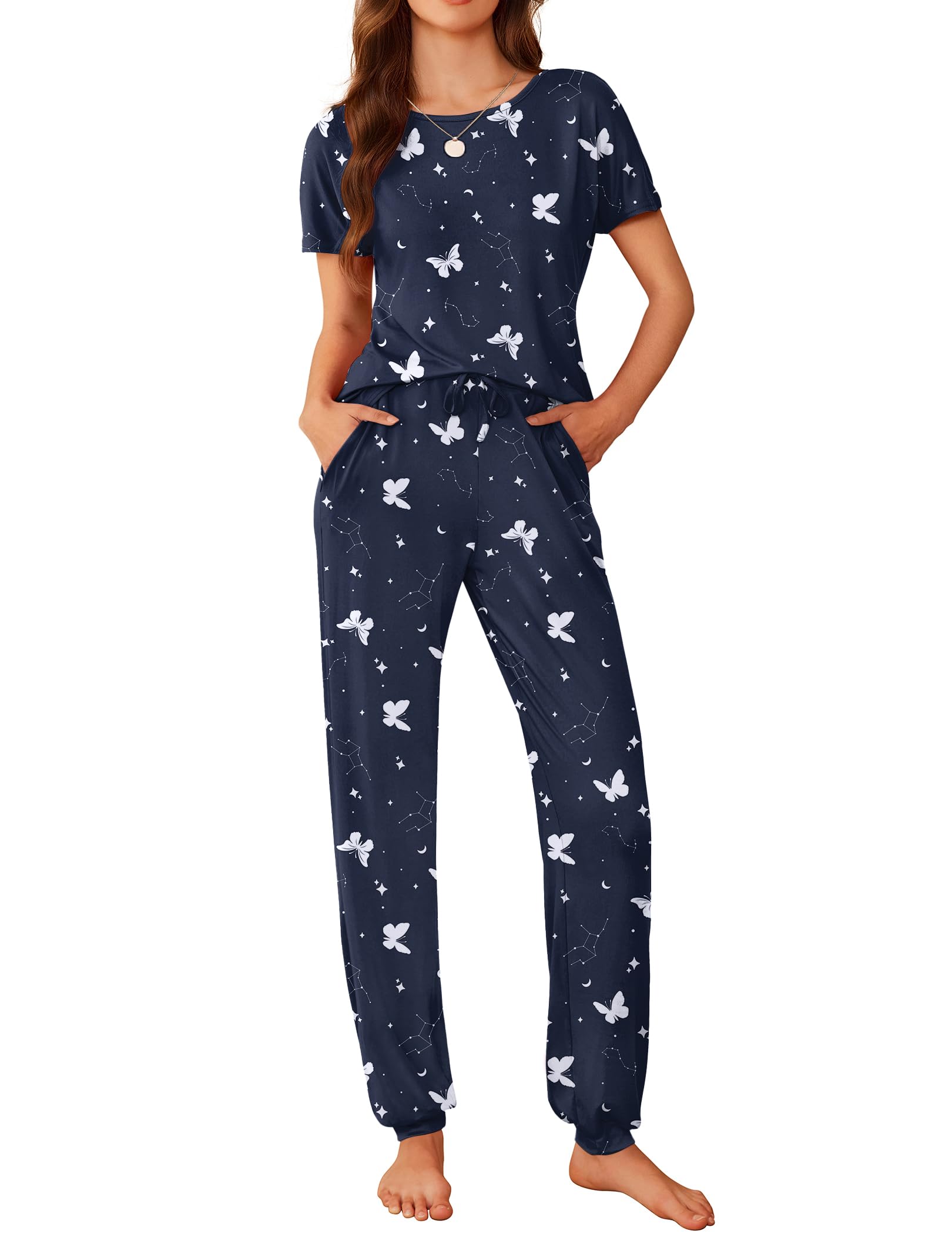 Ekouaer Pajamas for Womens Set Soft 2 Piece Loungewear with Jogger Pants