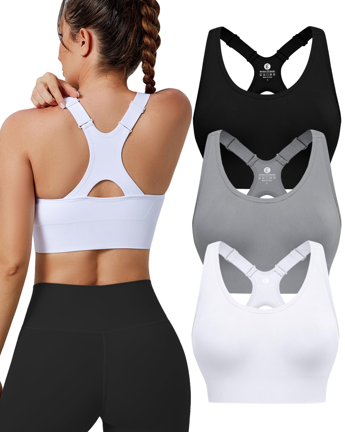 Evercute High Impact Sports Bras for Women 3/4/5 Pack, Adjustable Straps Padded Supportive Seamless Racerback Running Bras