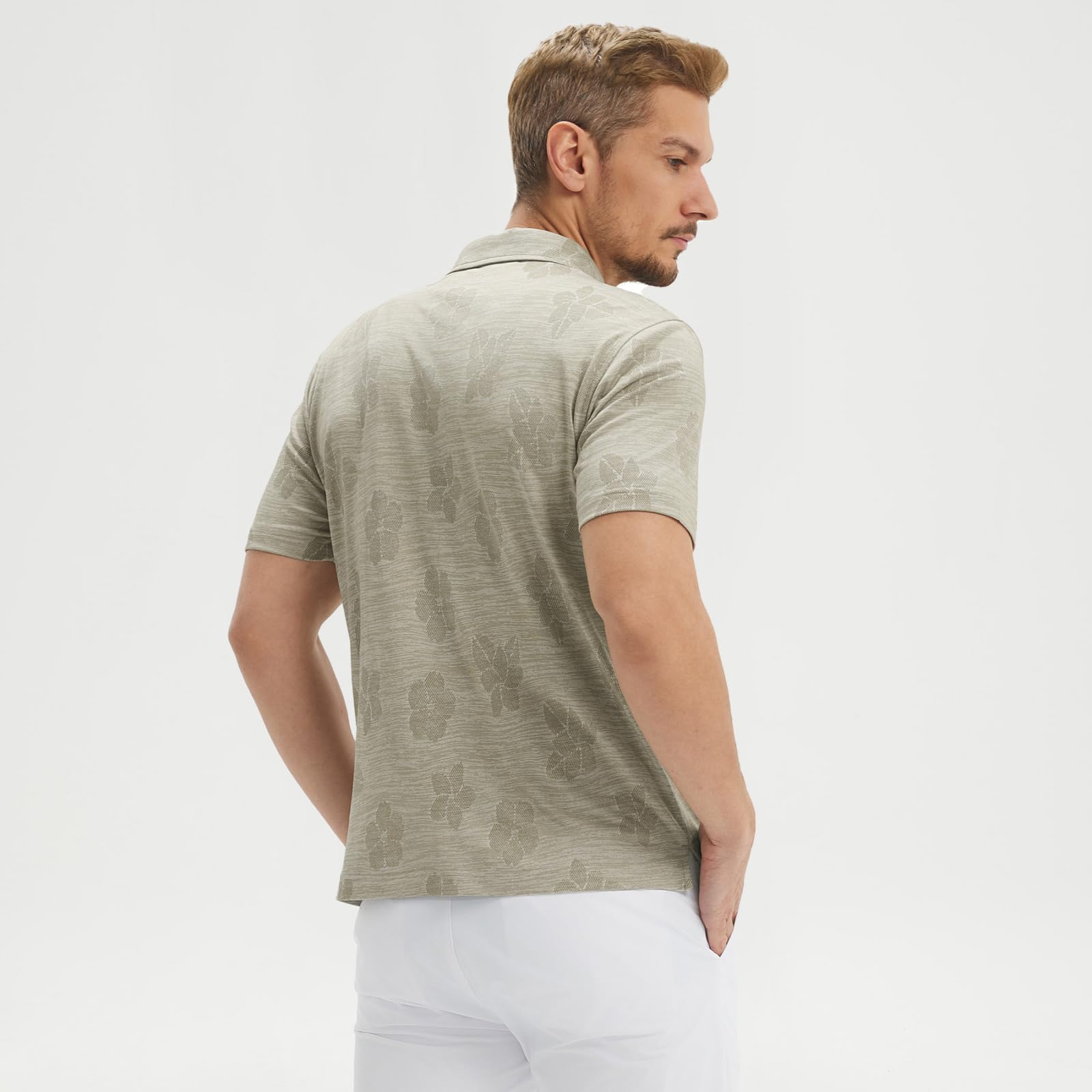 M MAELREG Short Sleeve Golf Shirts for Men Moisture Wicking Performance Lightweight Jacquard 3 Button Polo Shirts for Men