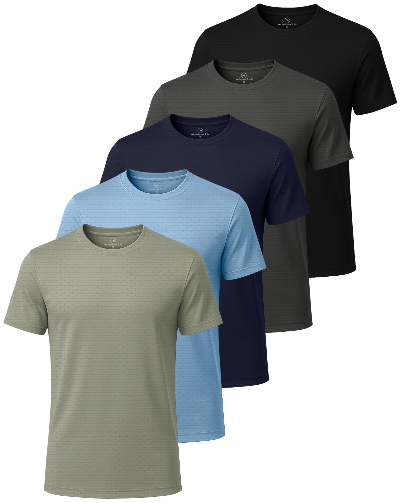 5 Pack Men's Dry Fit Short Sleeve Crew T Shirts Gym Tees Athletic Workout | Breeze Tech, Cooling Moisture Wicking Breathable, Soft Casual Workout, Running Hiking Exercise Soccer