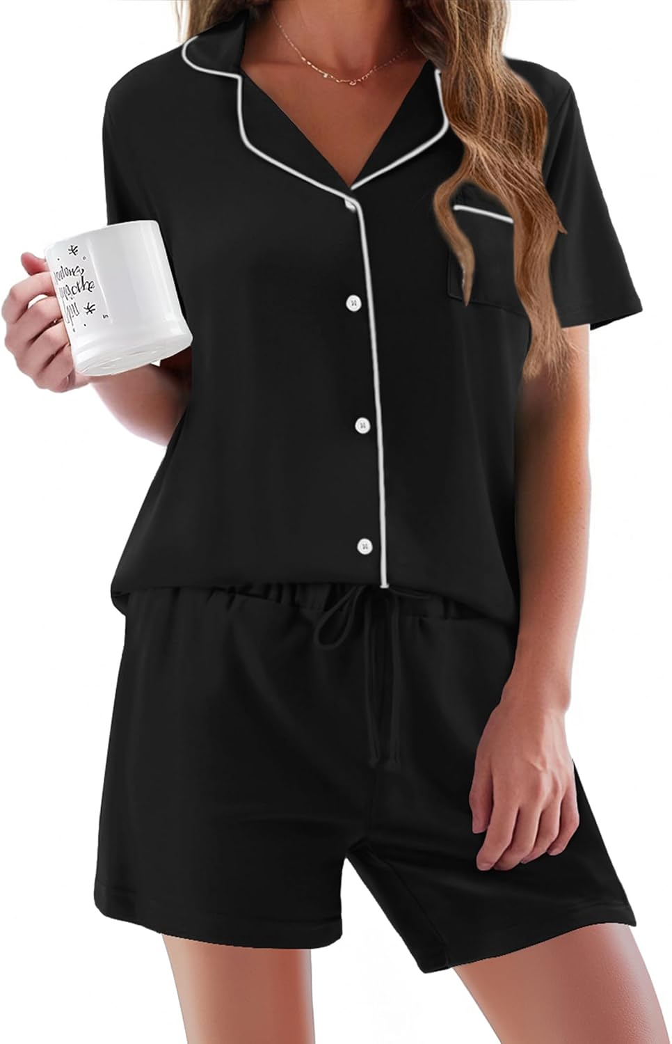 Ekouaer Pajamas Set for Women Short Sleeve Sleepwear Button Down Pj XS-XXXL