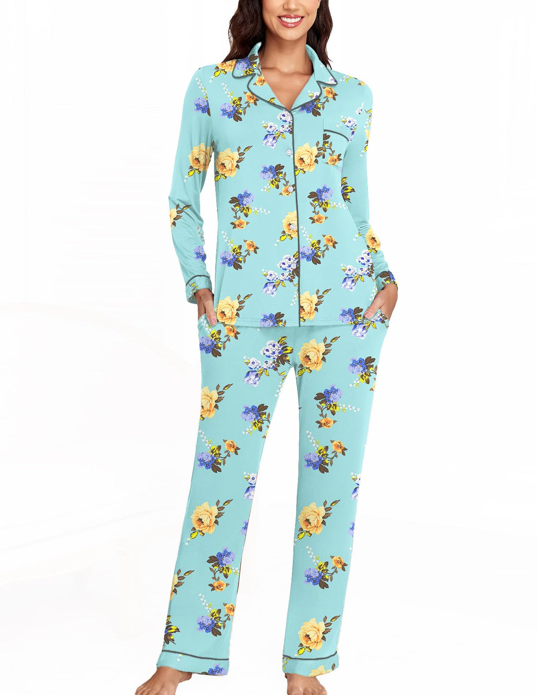 Veseacky Women's Ribbed Knit Pajamas Set 2 Piece Warm Soft Loungewear Sleepwear Pjs S-XXL