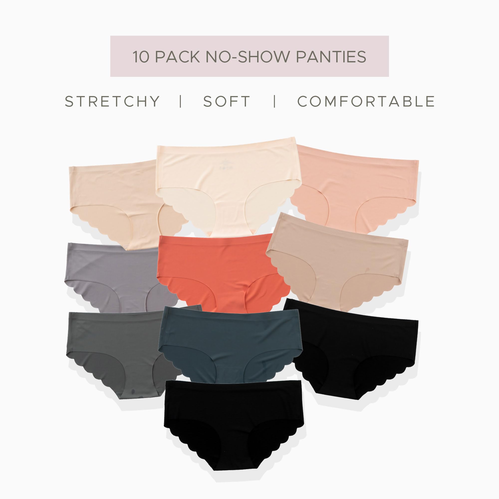 Pretty Sweet Intimates Women’s Seamless Cheeky Bikini Underwear, Pack of 10- Laser Cut, No Show Cheeky Panties with Lace