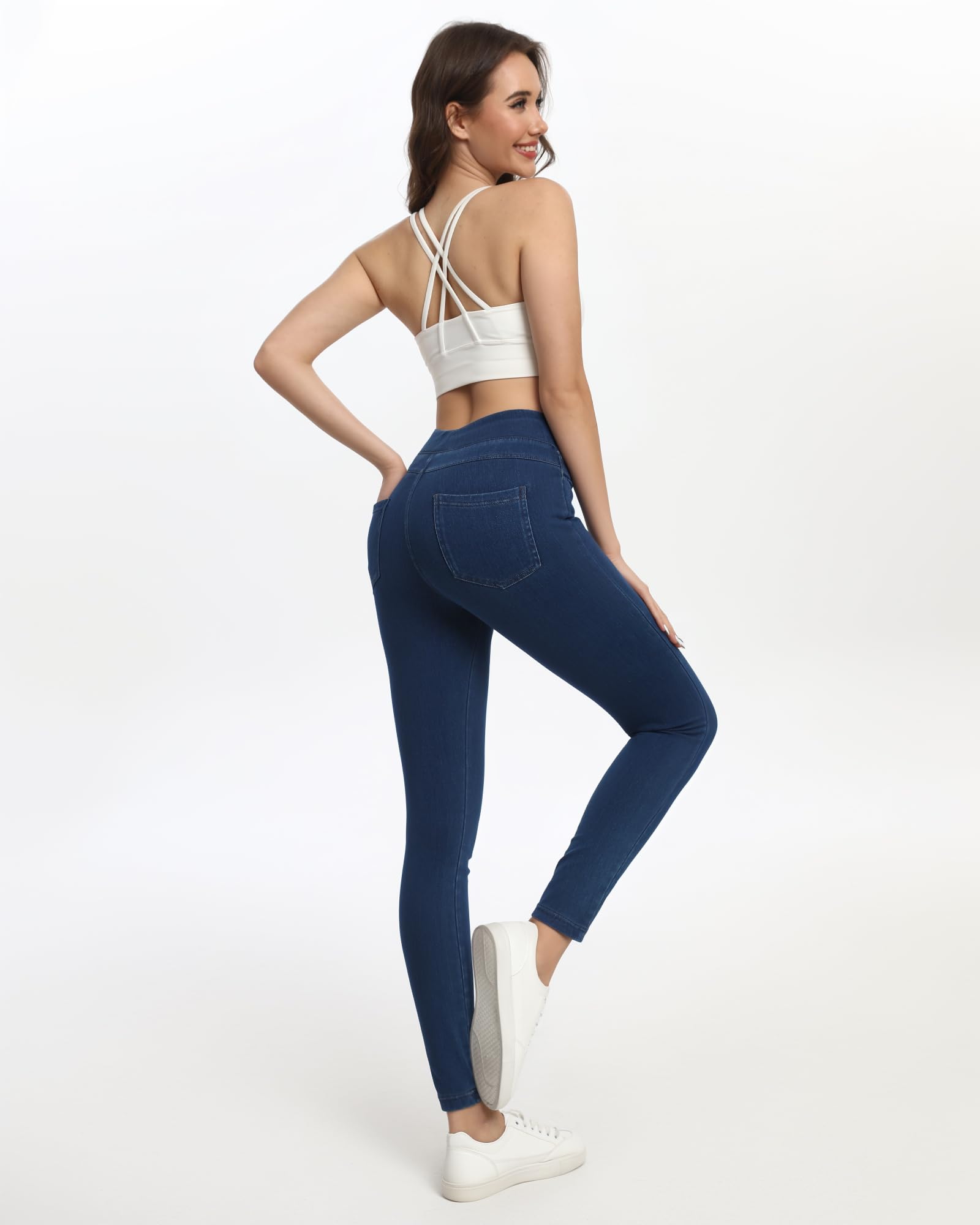 Jeggings for Women with Pockets Tummy Control Stretchy Skinny Jeans Pull On High Waisted Butt Lifting Denim Leggings