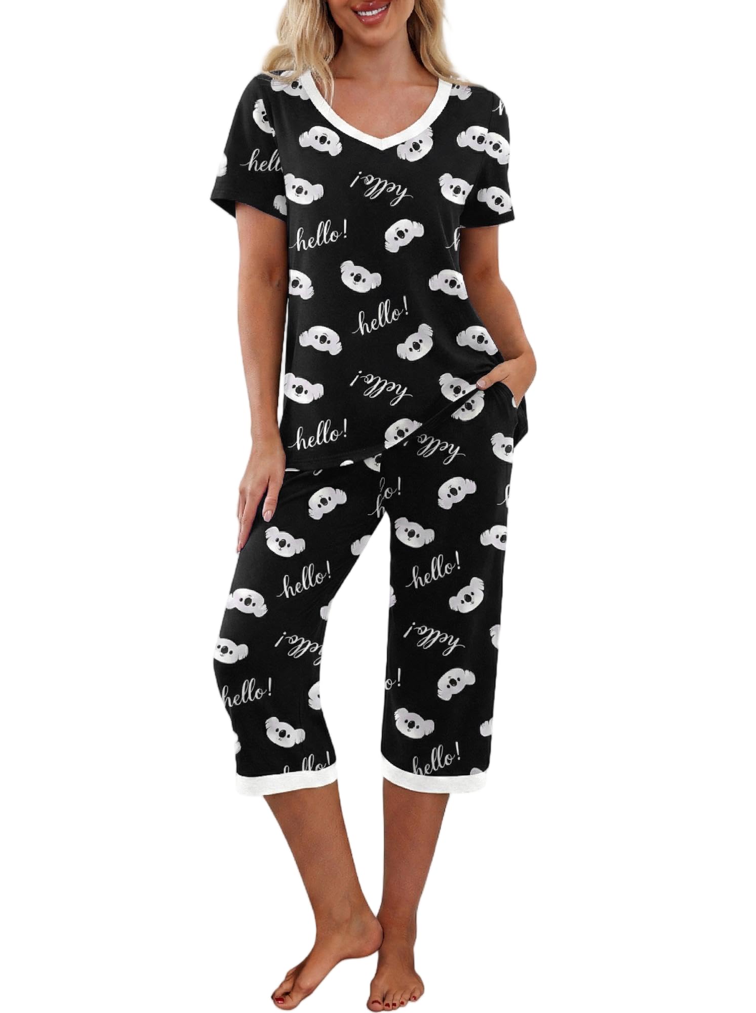 PrinStory Womens Pajama Sets Capri Pjs Soft Lounge Sets S-4XL