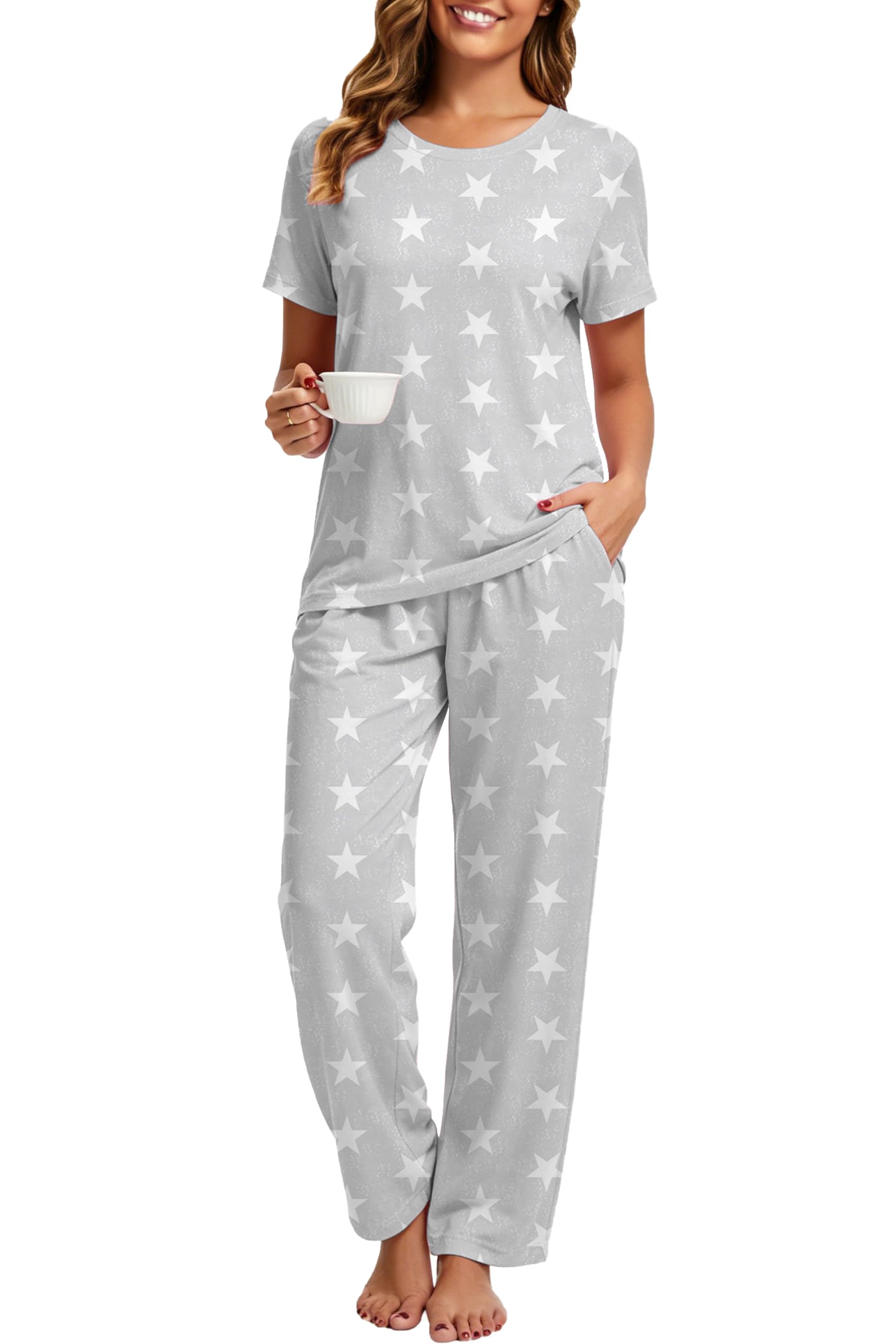2 Piece Pjs Set For Womens Pajamas Lounge Set Long Sleeve Joggers Pants Sleepwear with Pockets