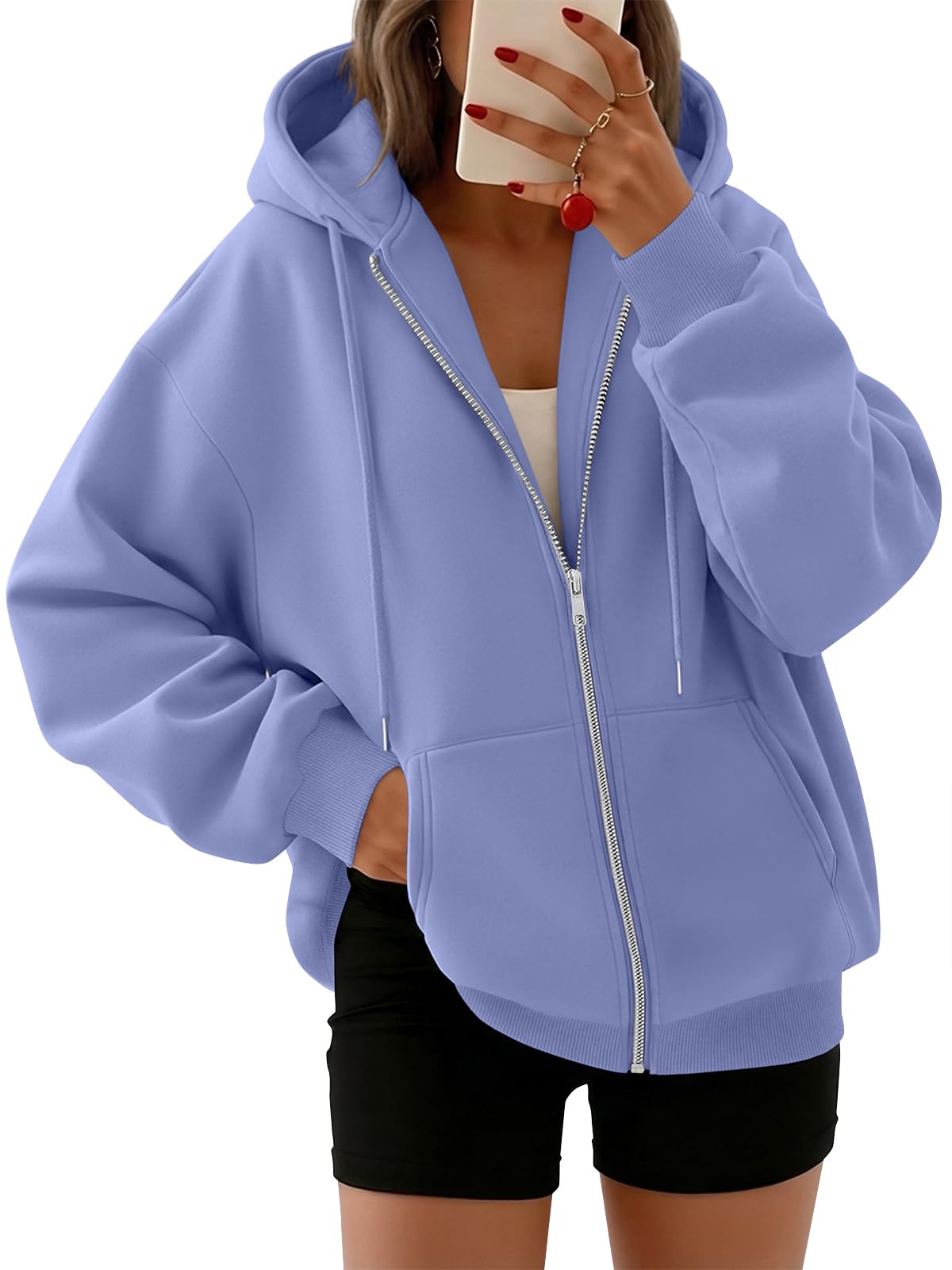 Trendy Queen Womens Zip Up Hoodies 2026 Oversized Sweatshirt | Spring Fall Layering Jacket with Pockets, Casual Track Outfits, Cozy Fleece Winter Clothes