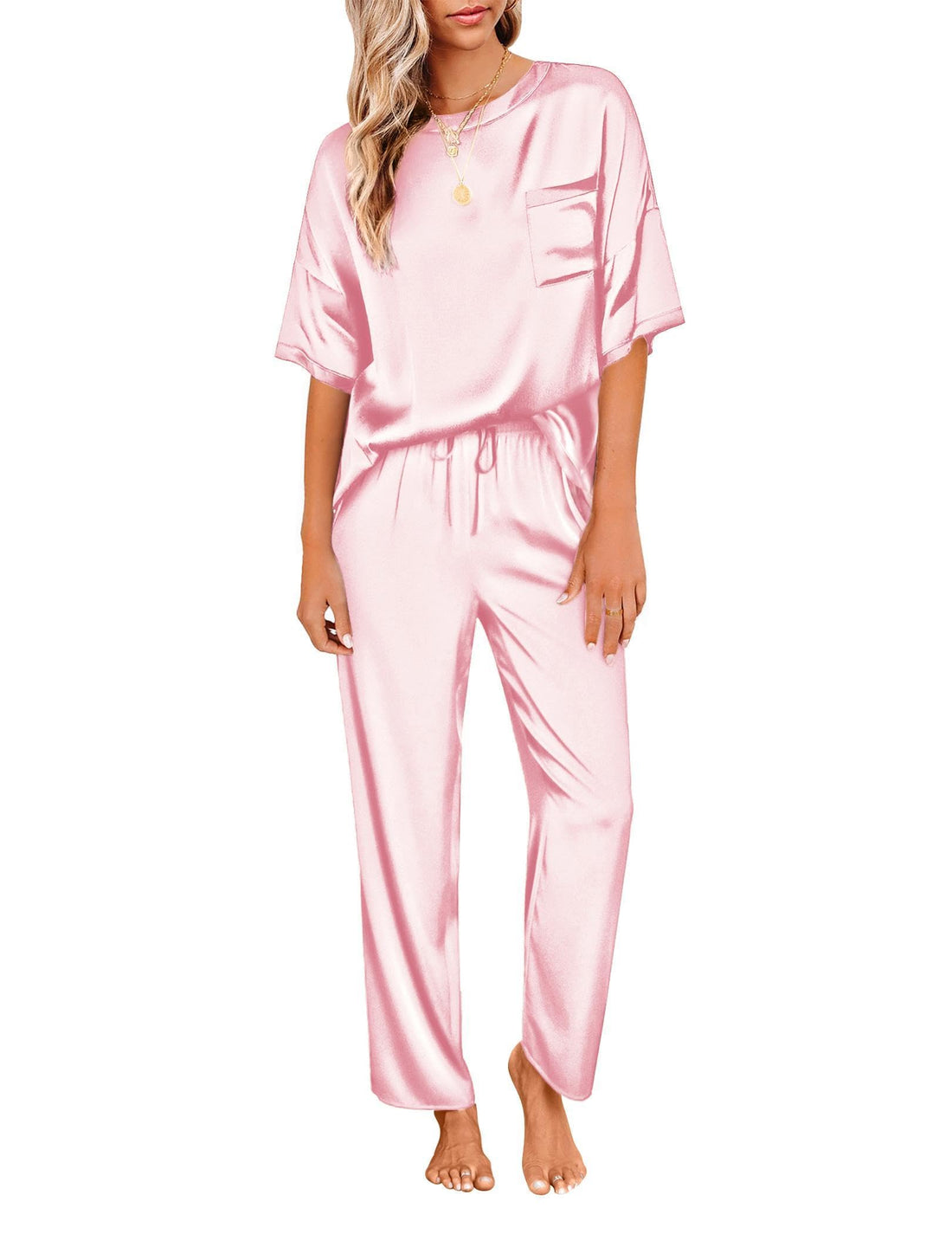 Ekouaer Pajamas for Women Set Silky Satin 2 Piece Lounge Sets with Pockets