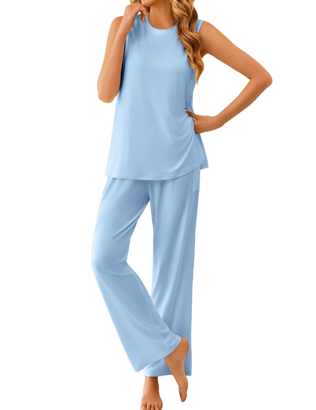 Ekouaer Pajamas for Women Set Sleeveless Lounge Set Tank Top Long Pants Pjs