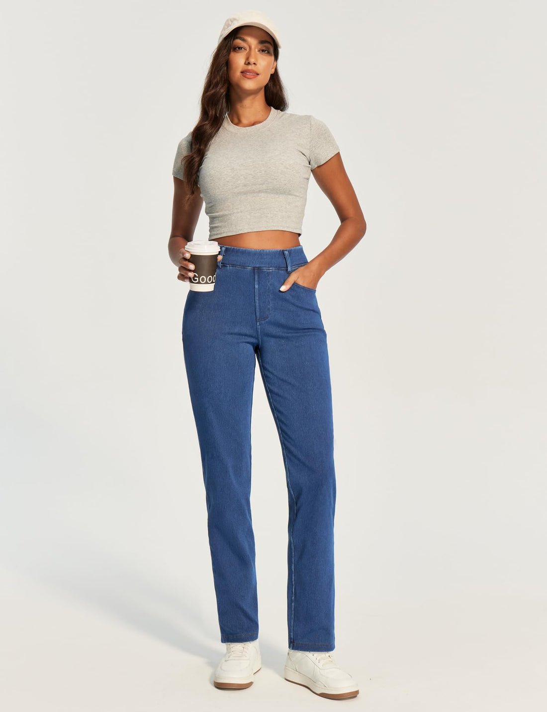 IUGA Straight Leg Jeans for Women Stretchy Pull On Sweatpant Jeans Women High Waisted Bootcut Jean Trendy Denim Pants