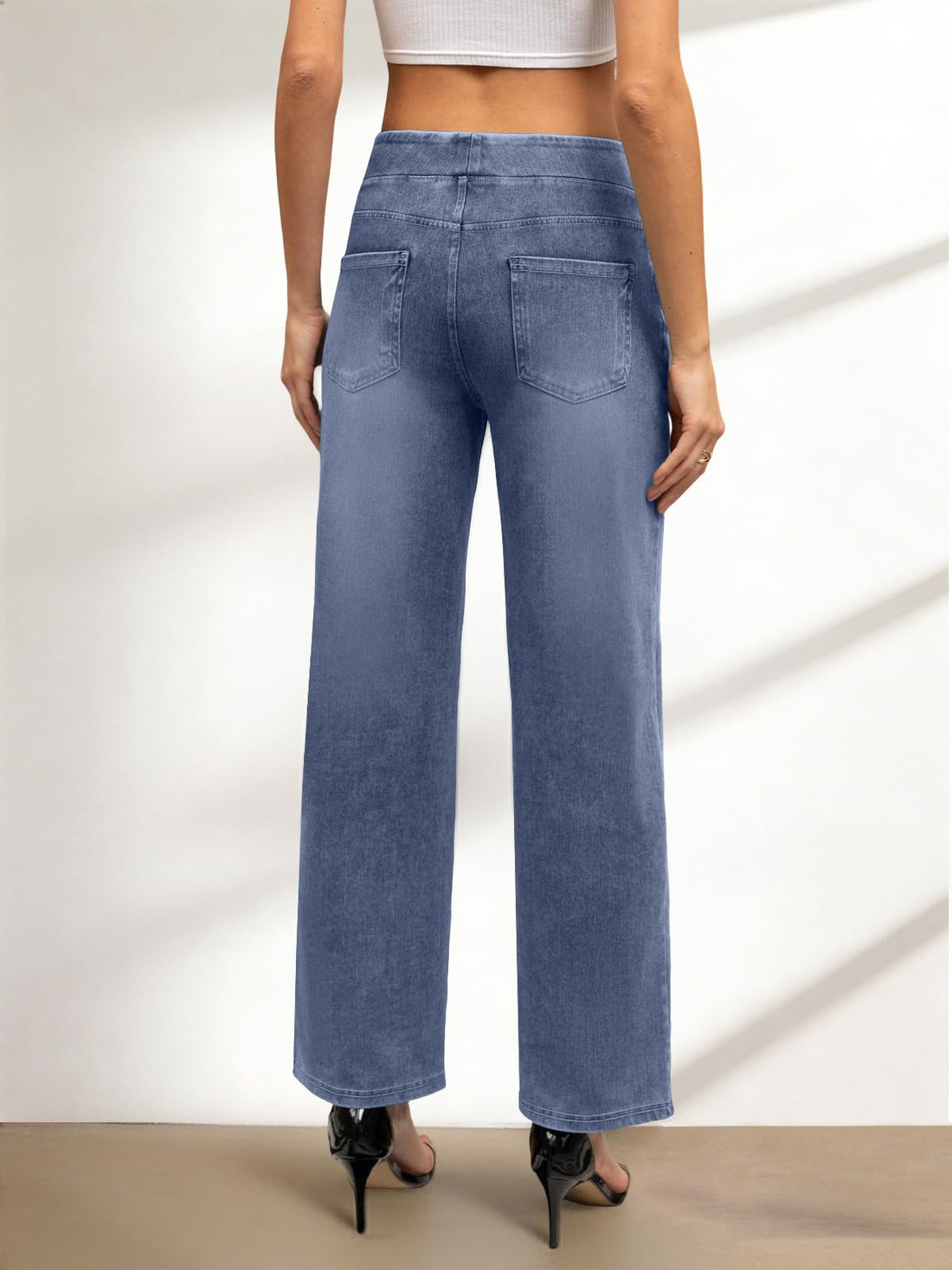 COPYLEAF Wide Leg Jeans Woman High Waisted Stretchy Baggy Sweatpant Jeans Pull On Straight Leg Loose Trendy Denim Pants