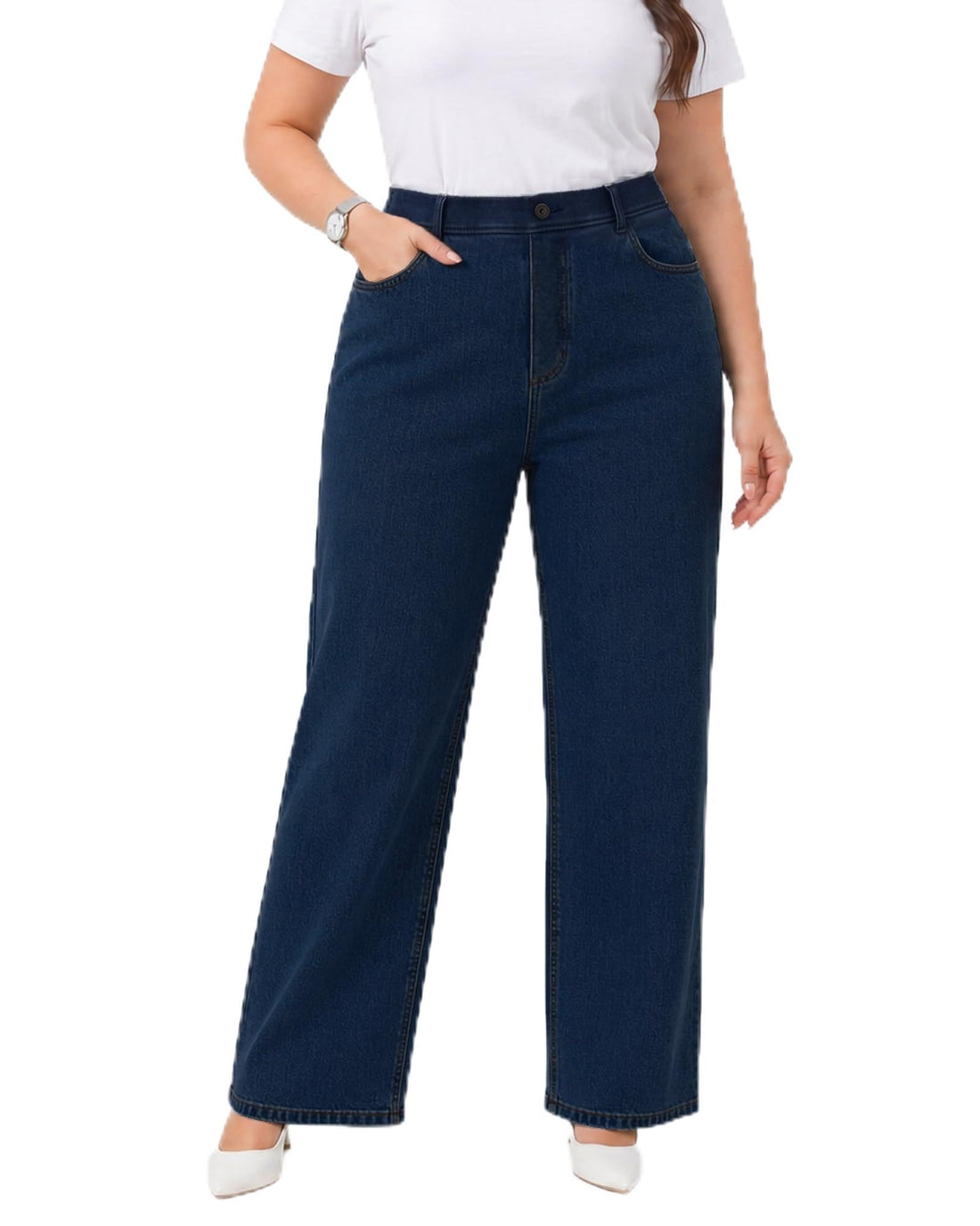 Pull On Jeans for Women Wide Leg High Waisted Stretch Baggy Jeans Casual Trendy Straight Denim Pants (with Plus Size)