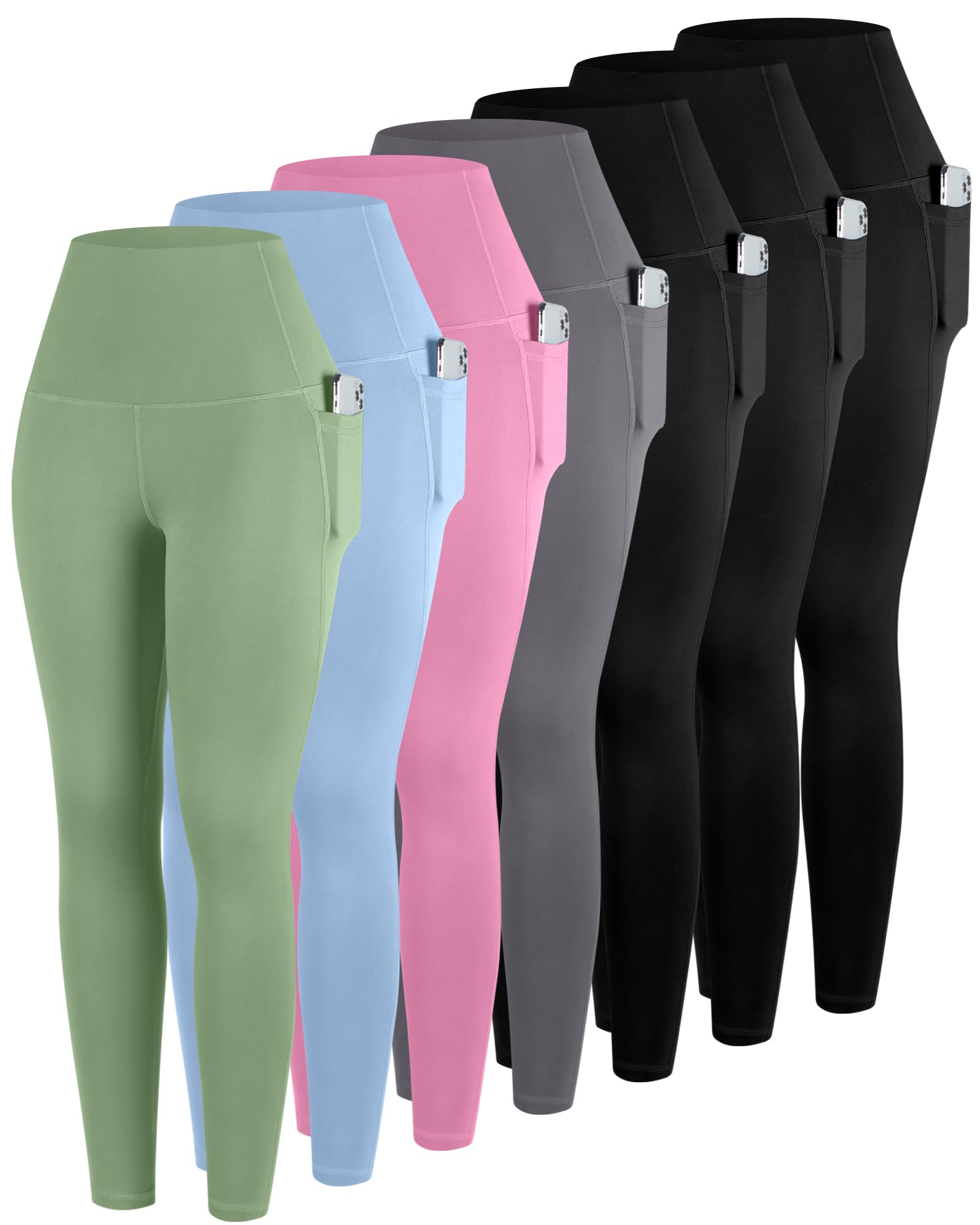 ATHVOTAR Leggings with Pockets for Women, 7 Packs High Waisted Workout Tummy Control Yoga Pants