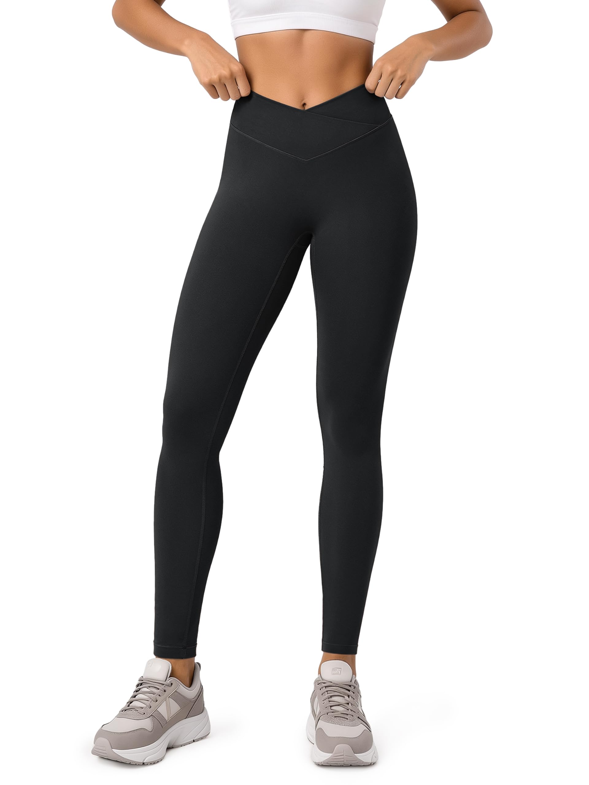 ODODOS Hidden Scrunch Butt Lifting Crossover Leggings for Women - 25" / 27" / 29" No Front Seam High Waist Yoga Pants