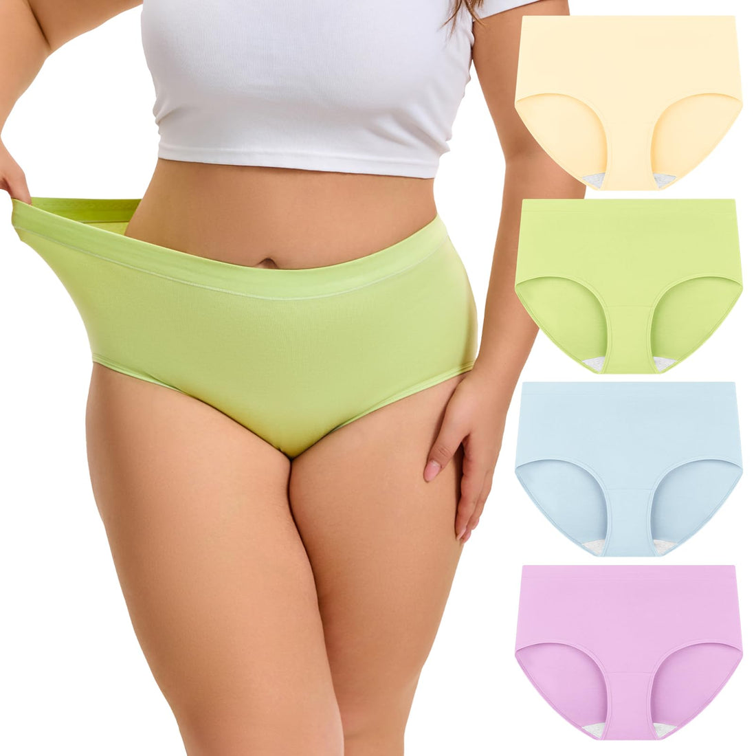 INNERSY Womens Plus Size Underwear High Waisted Cotton Briefs 4-Pack