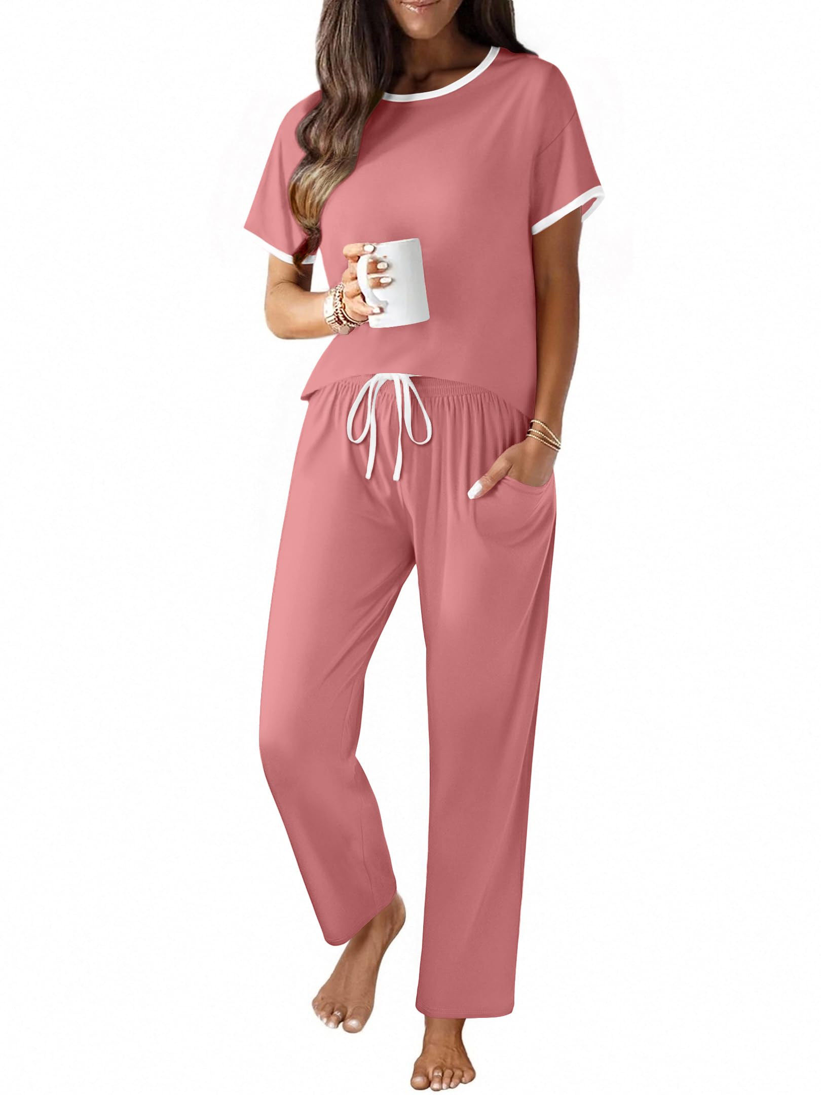 Ekouaer 2 Piece Cotton Pajamas for Women