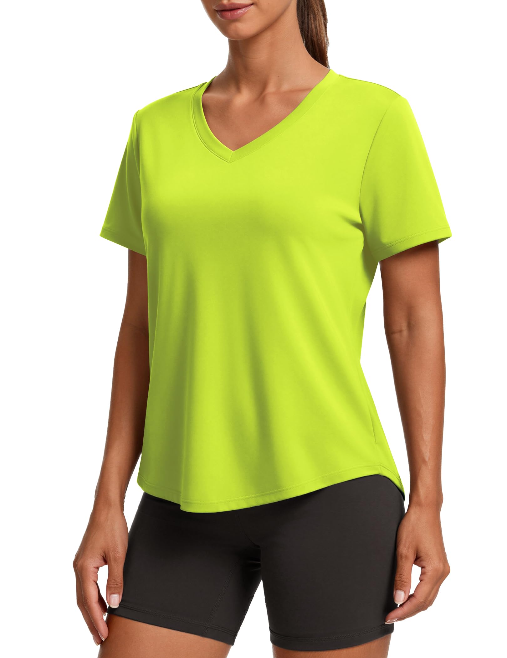 PINSPARK Soft Workout Tops for Women Short Sleeve V Neck Moisture Wicking UPF 50+ Sun Protection Quick Dry Gym Shirts