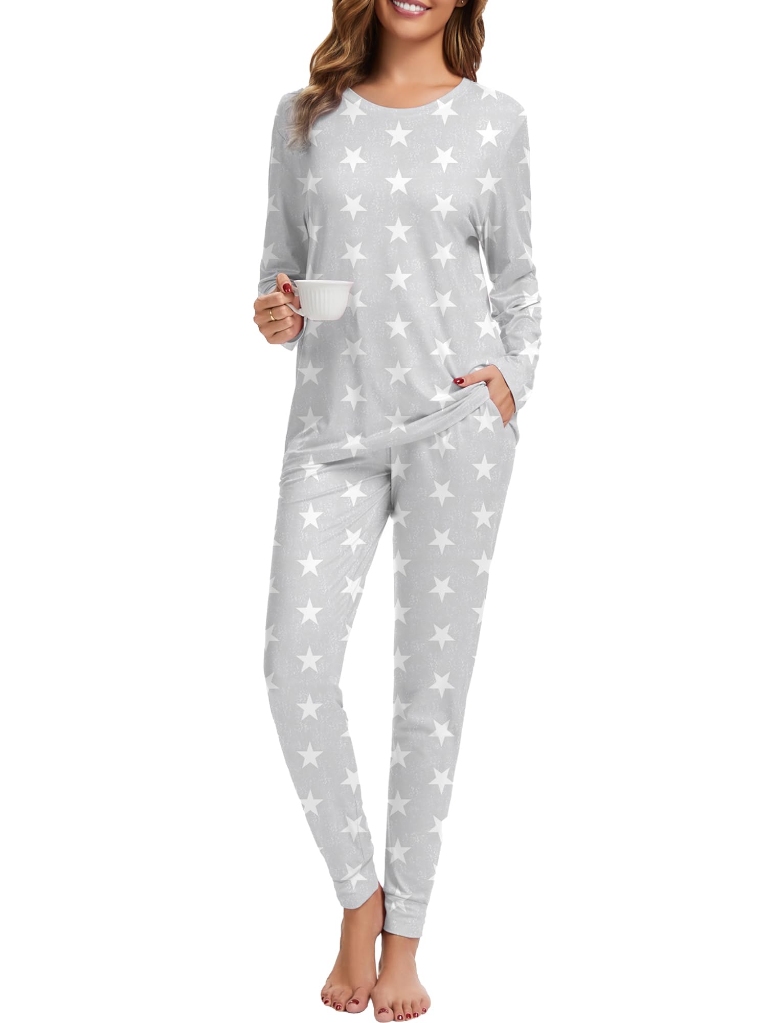 2 Piece Pjs Set For Womens Pajamas Lounge Set Long Sleeve Joggers Pants Sleepwear with Pockets