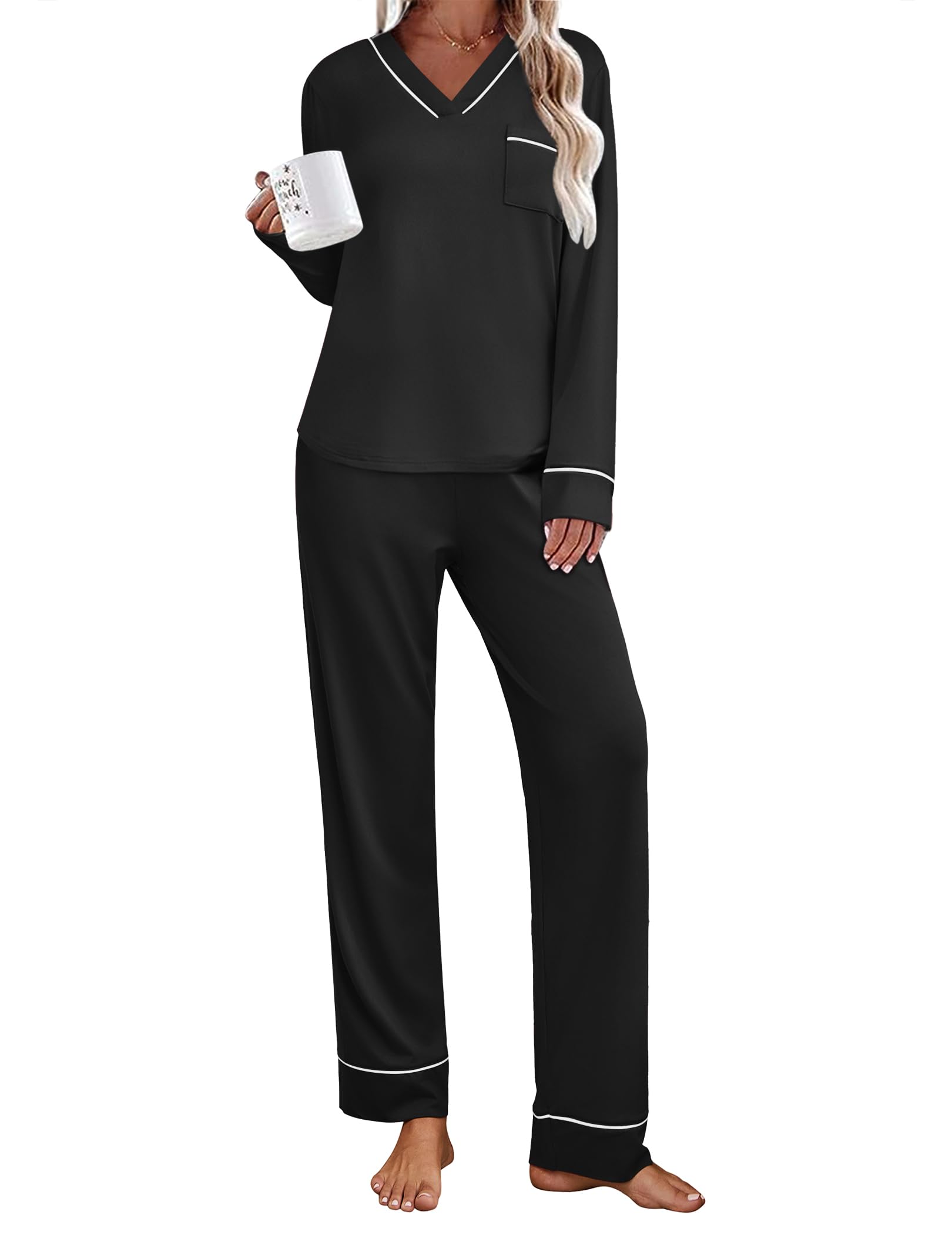 Ekouaer Womens Pajamas Sets 2 Piece PJs Long Sleeve Sleepwear Loungewear