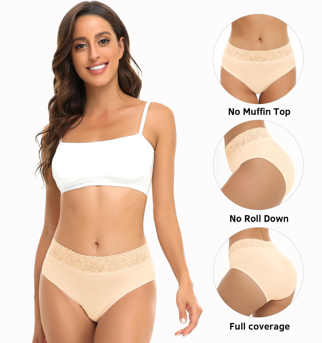 RHYFF Womens Underwear Cotton Bikini Panties Lace Soft Hipster Panty Ladies Stretch Full Briefs 5 Pack