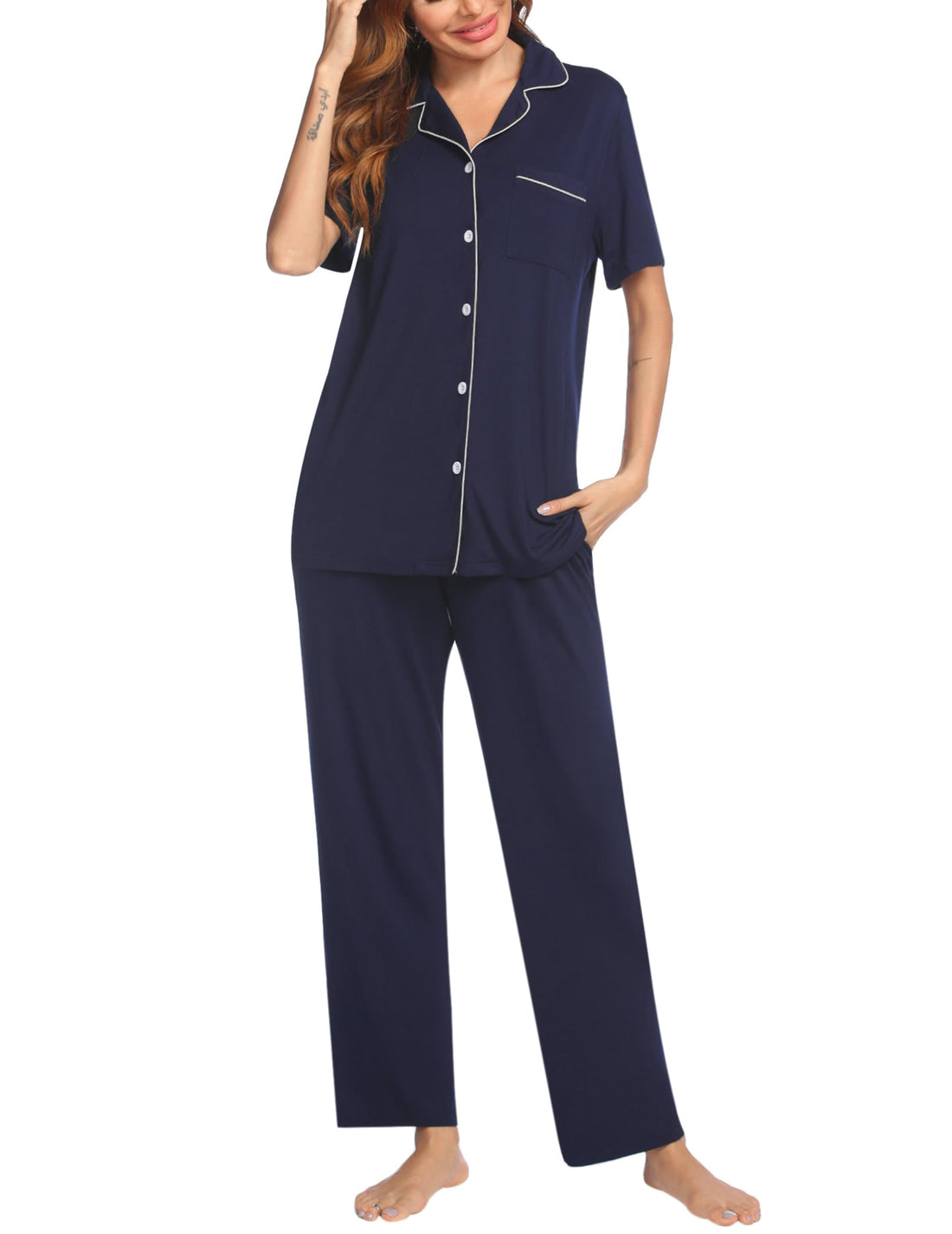 Ekouaer Womens Pajamas Set Short Sleeve Button Down Top & Pants Lounge Pjs