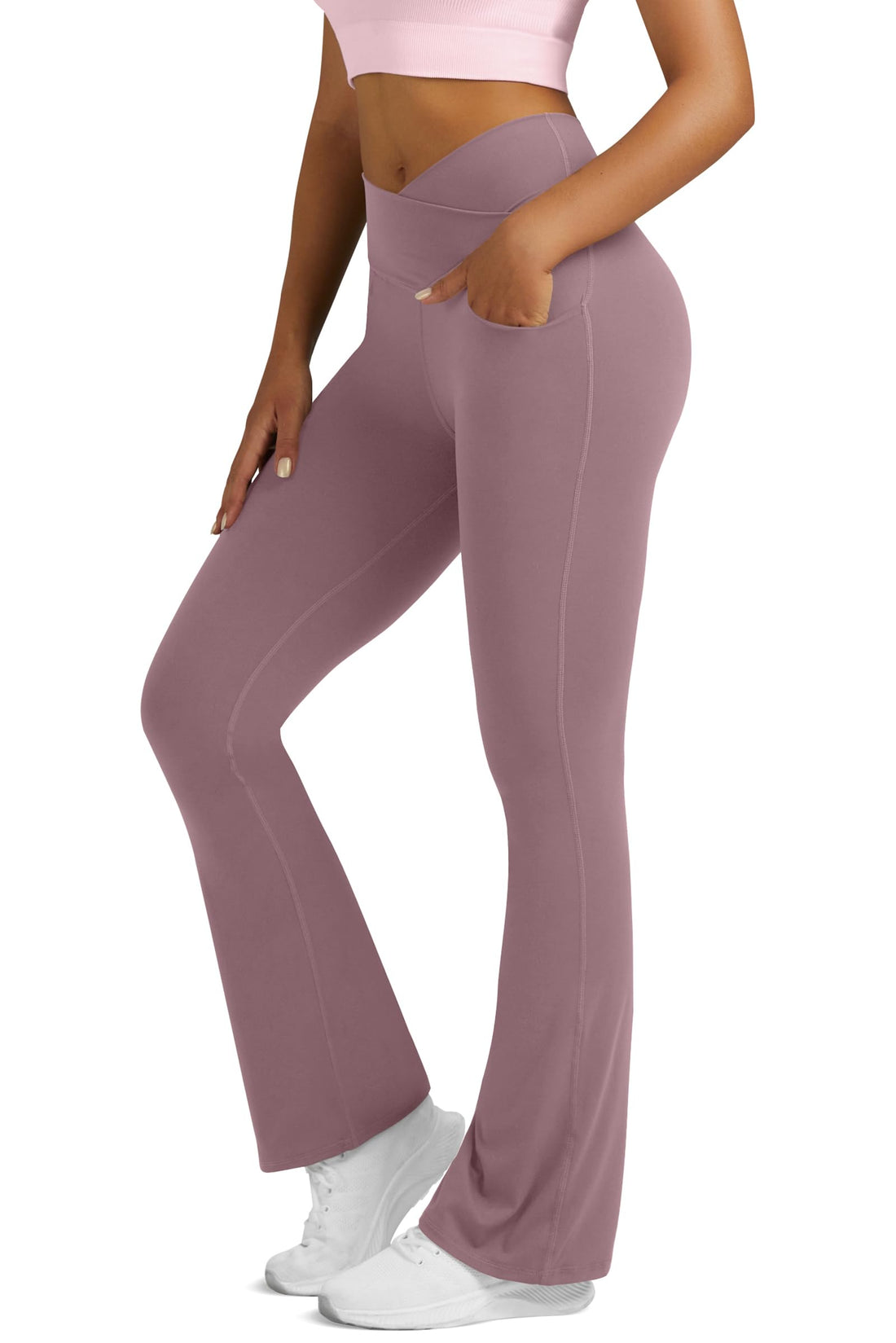Flare Leggings for Women Yoga Pants with Pockets High Waisted Crossover Flare Leggings Bootcut Casual Yoga Pants