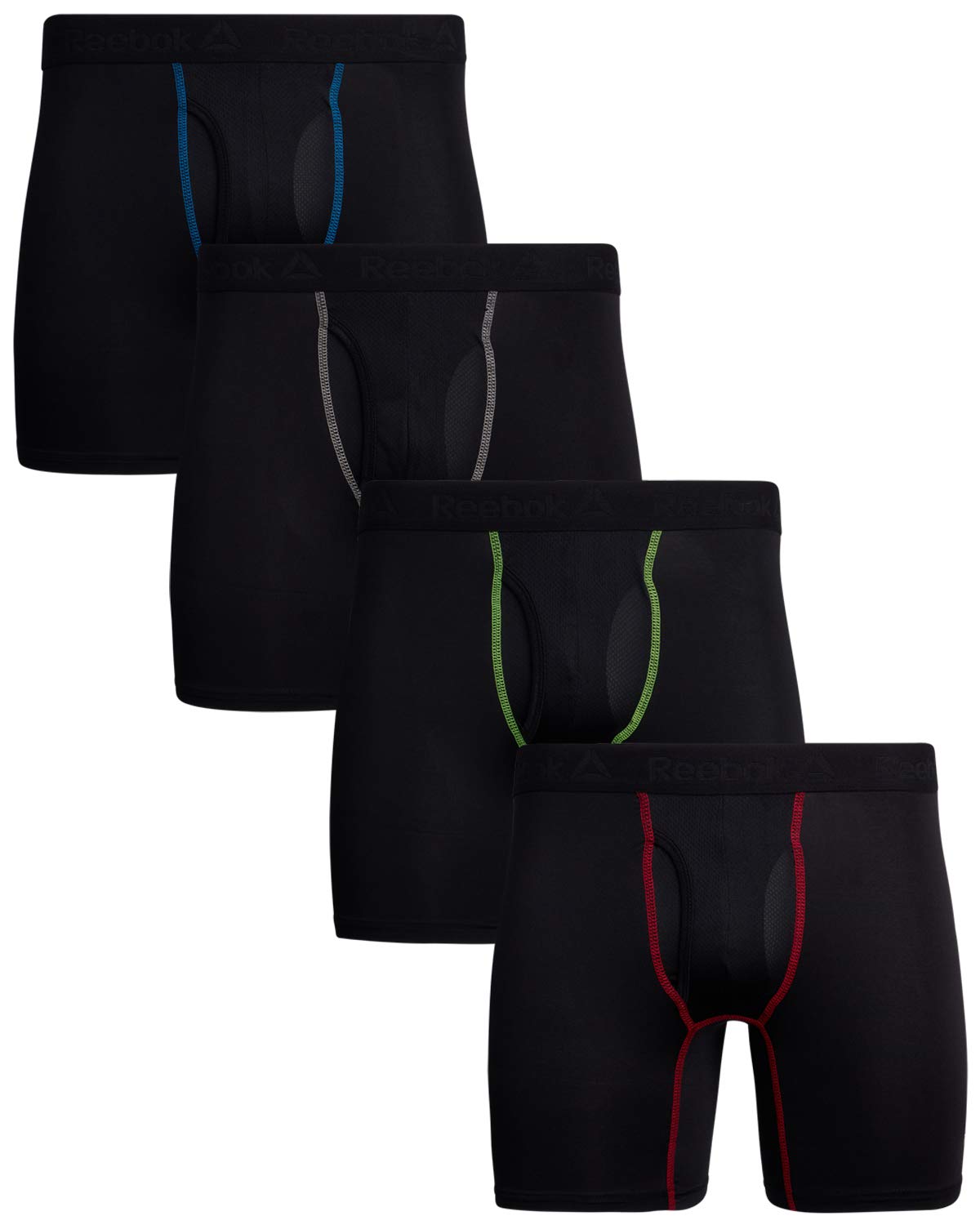 Reebok Mens Boxer Briefs - 4 Pack Underwear with Contour Pouch, 6'' Inseam | Athletic Stretch Performance Moisture-Wicking Fabric, No Fly Pouch, Tag-Free Waistband