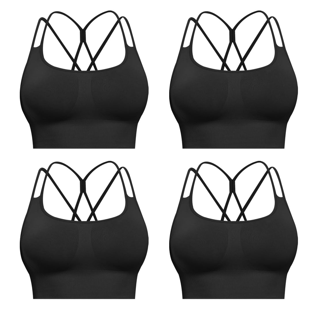CHRLEISURE Sports Bras for Women, 4 Packs Padded High Support Workout Yoga Seamless Criss-Cross Racerback Bras