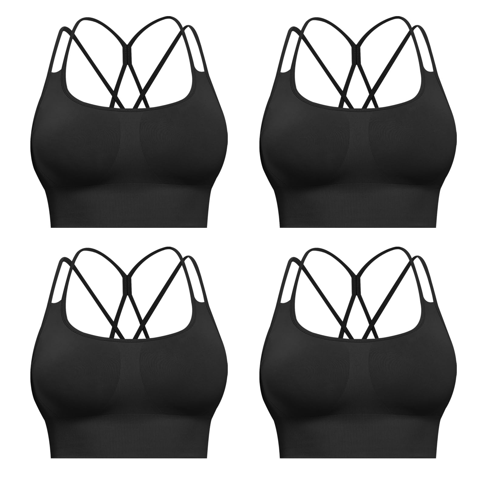 CHRLEISURE Sports Bras for Women, 4 Packs Padded High Support Workout Yoga Seamless Criss-Cross Racerback Bras
