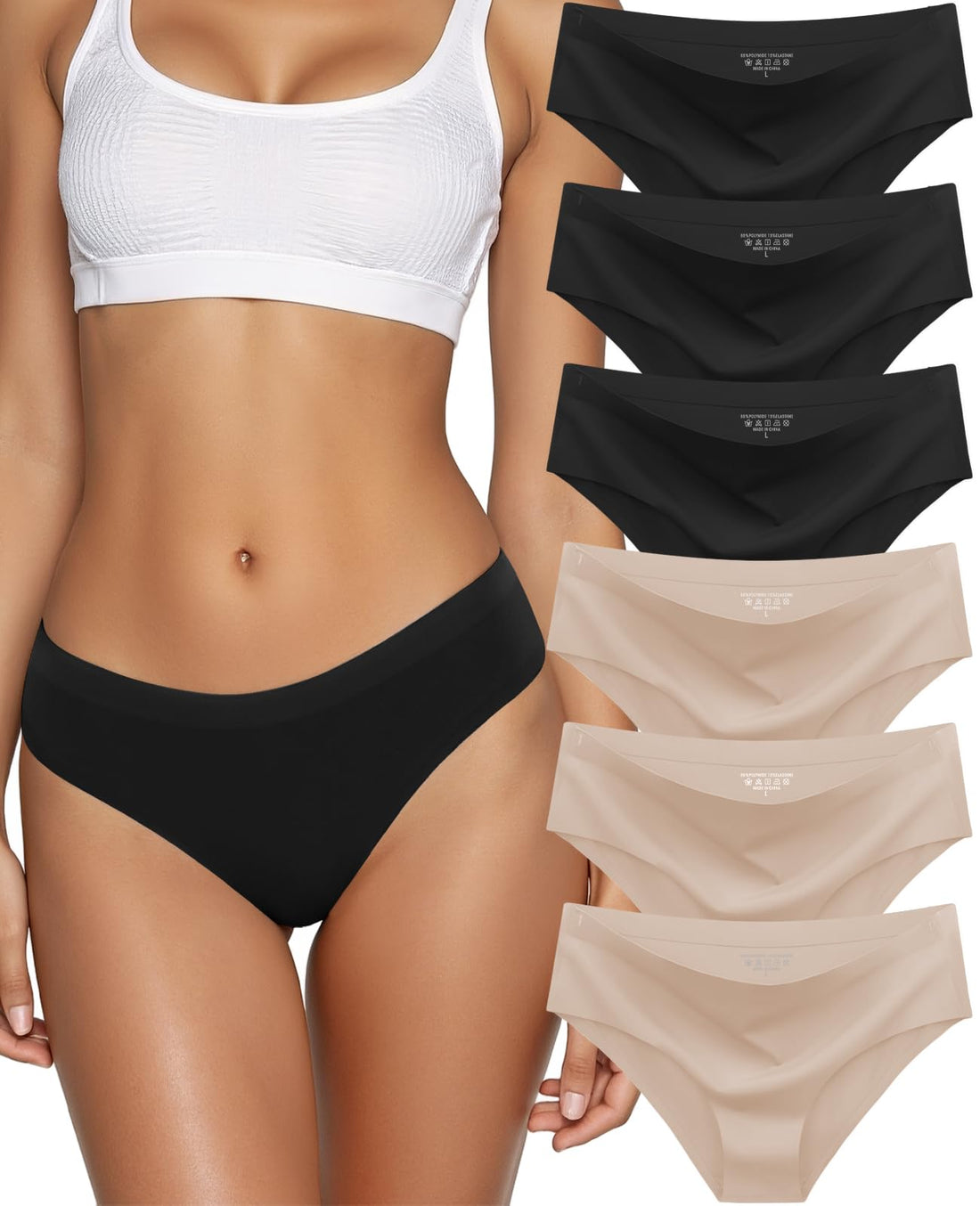 Seamless Underwear for Women No Show Hipster Bikini Panties Low Rise Cheeky Breathable Soft Invisible Briefs 6 Pack