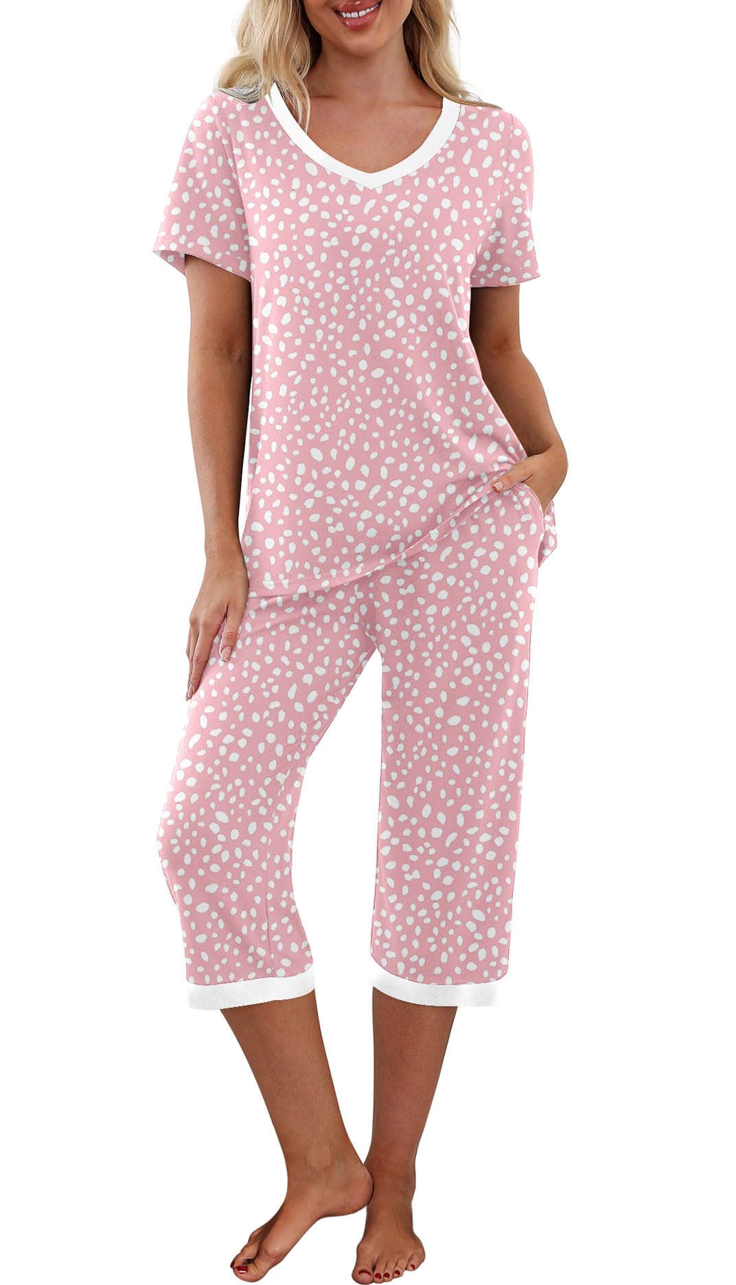 PrinStory Womens Pajama Sets Capri Pjs Soft Lounge Sets S-4XL