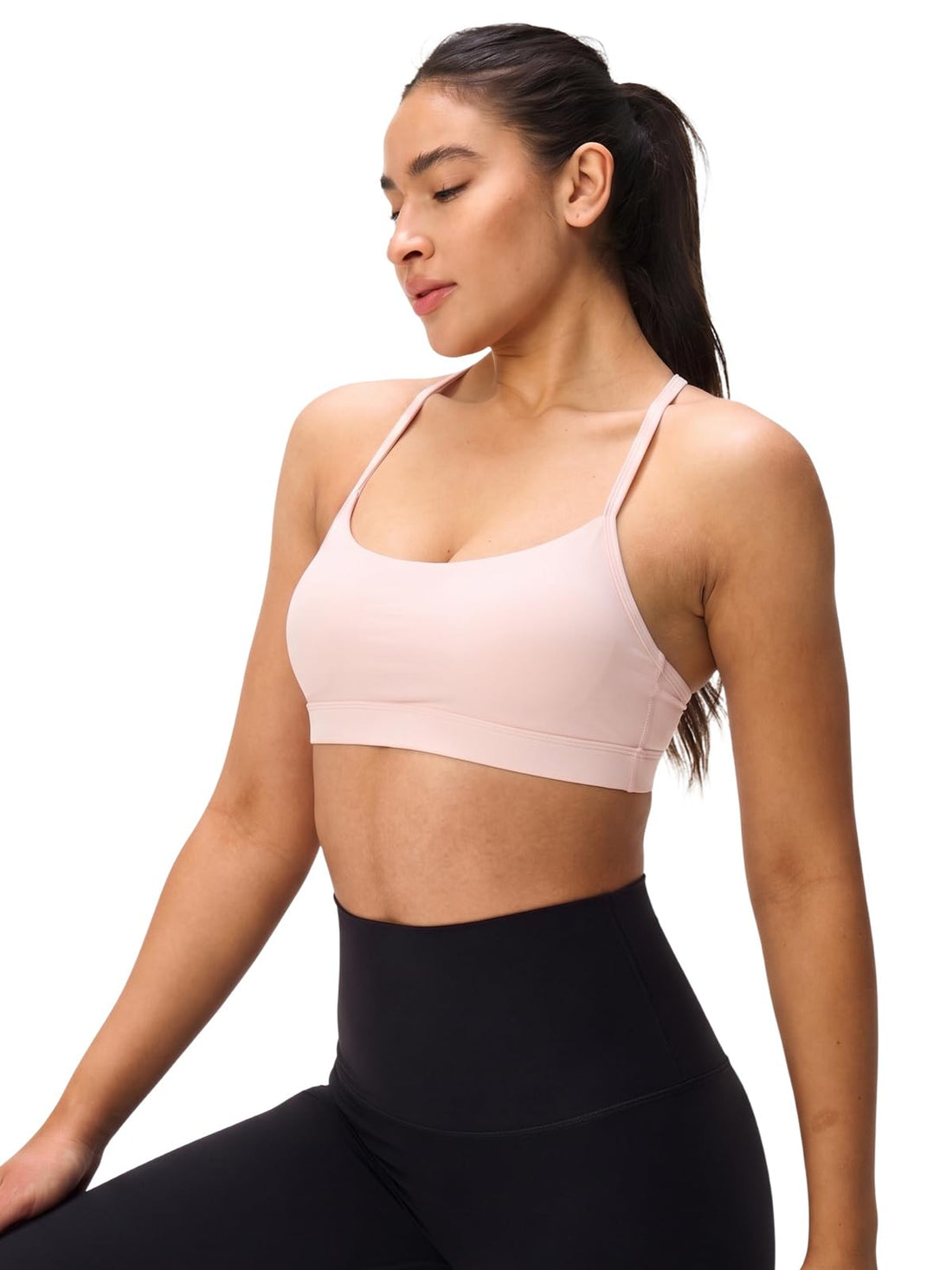 Womens Y Back Padded Sports Bra Strappy U Neck Butter Soft Low Impact Workout Bras Yoga Pilates Walking