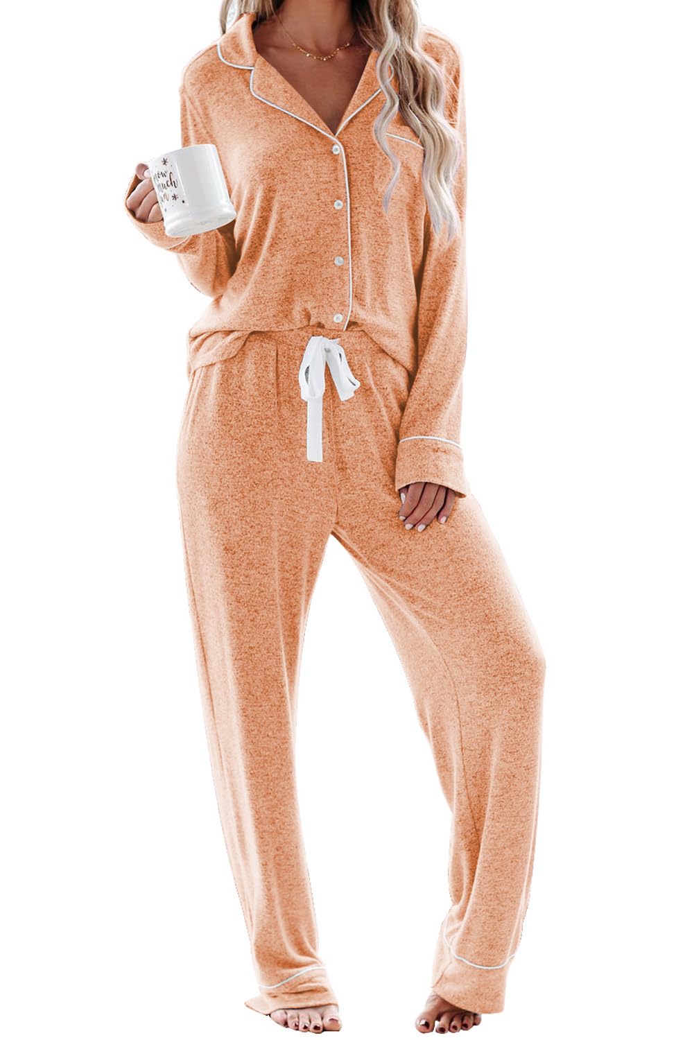Aamikast Women's Pajama Sets Long Sleeve Button Down Sleepwear Nightwear Soft Pjs Lounge Sets