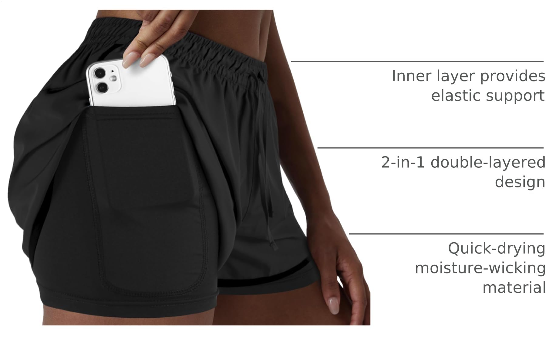Yevrimow Women's 2 in 1 Running Shorts for Gym Yoga Workout Athletic Shorts High-Waisted Shorts with Liner Pockets