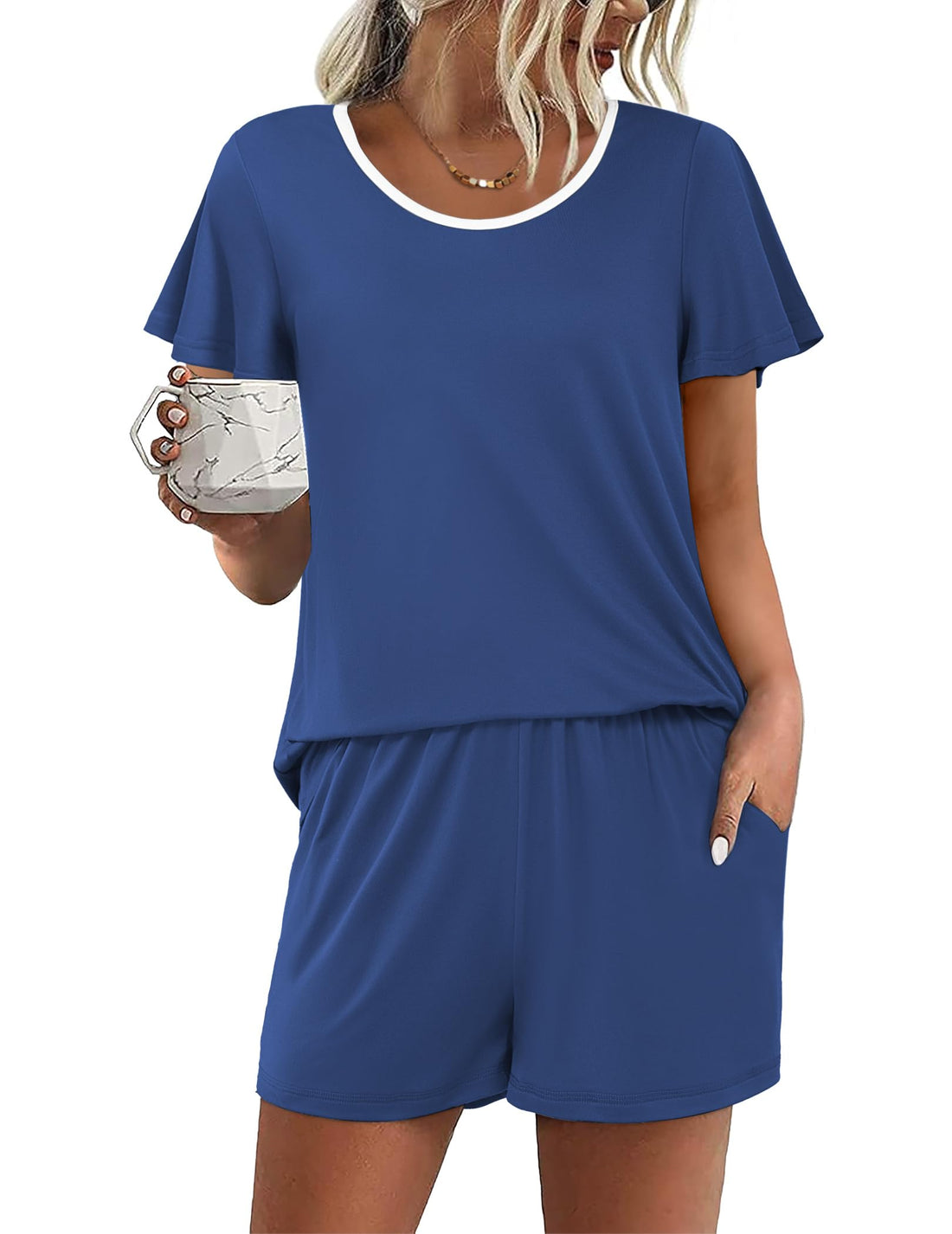 Ekouaer Womens Pajama Set Summer Short Sleeve Pjs Sleepwear Cute 2 Piece Lounge Sets S-XXL